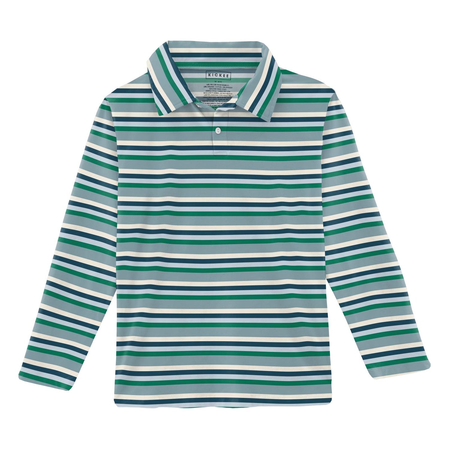 Print Long Sleeve Luxe Jersey Polo in Stormy Sea Stripe