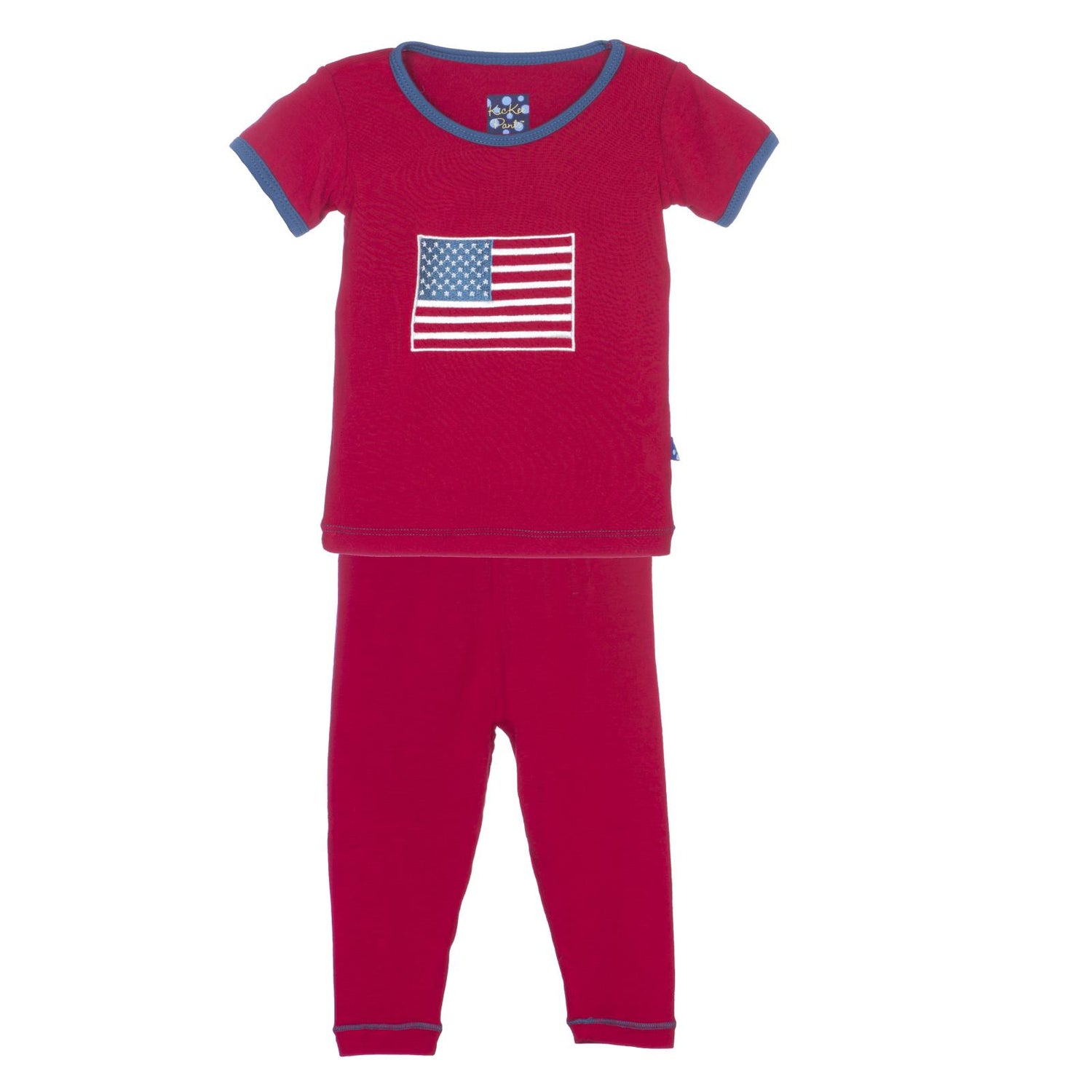 Short Sleeve Applique Pajama Set in Crimson American Flag