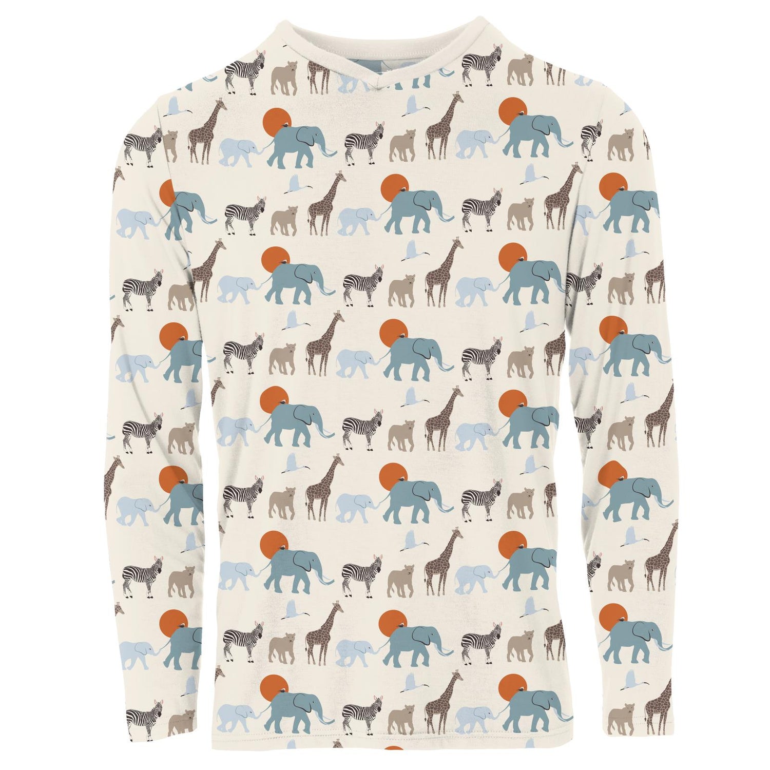 Men's Print Long Sleeve V-Neck Tee in Natural Just So Animals