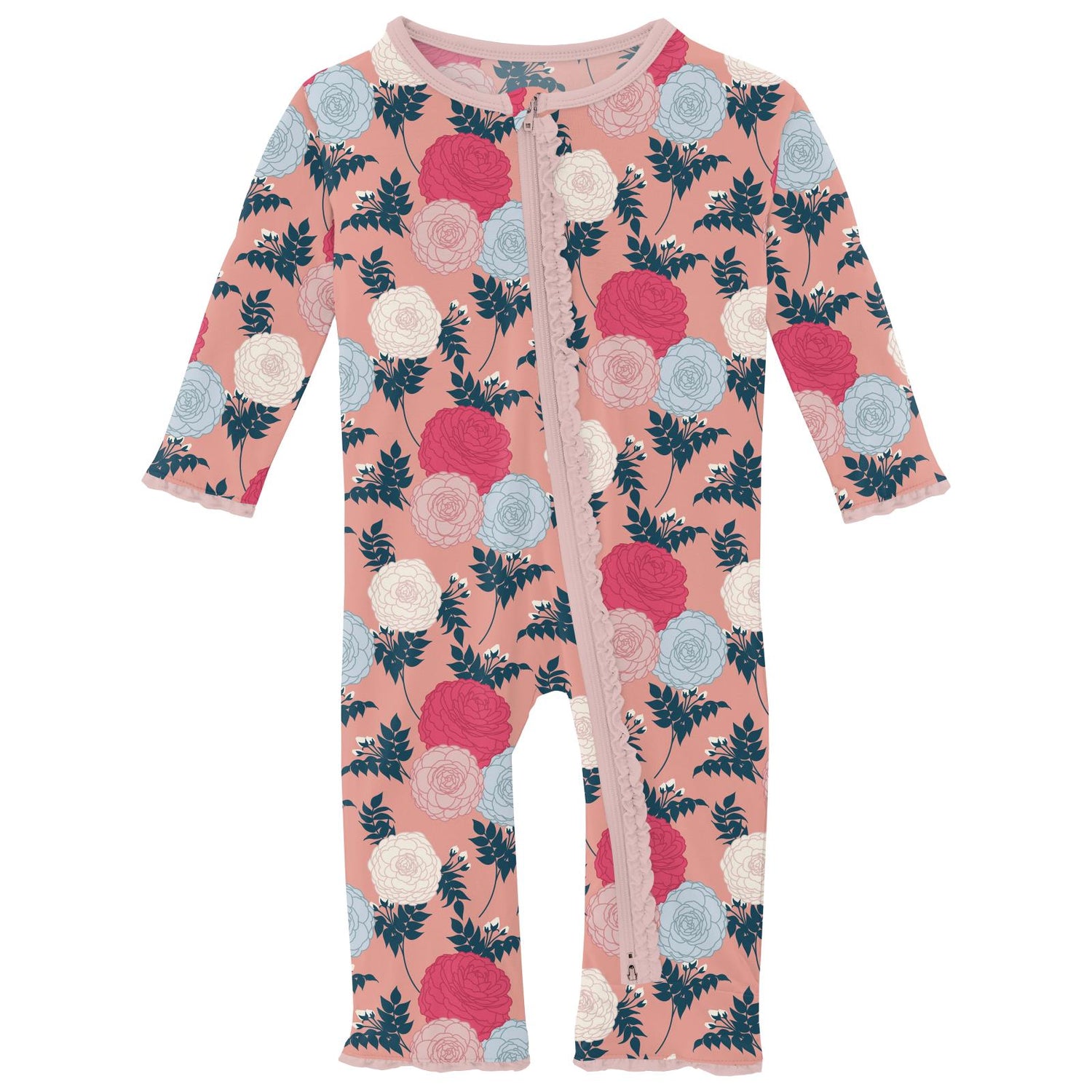Print Muffin Ruffle Coverall with 2 Way Zipper in Blush Enchanted Floral
