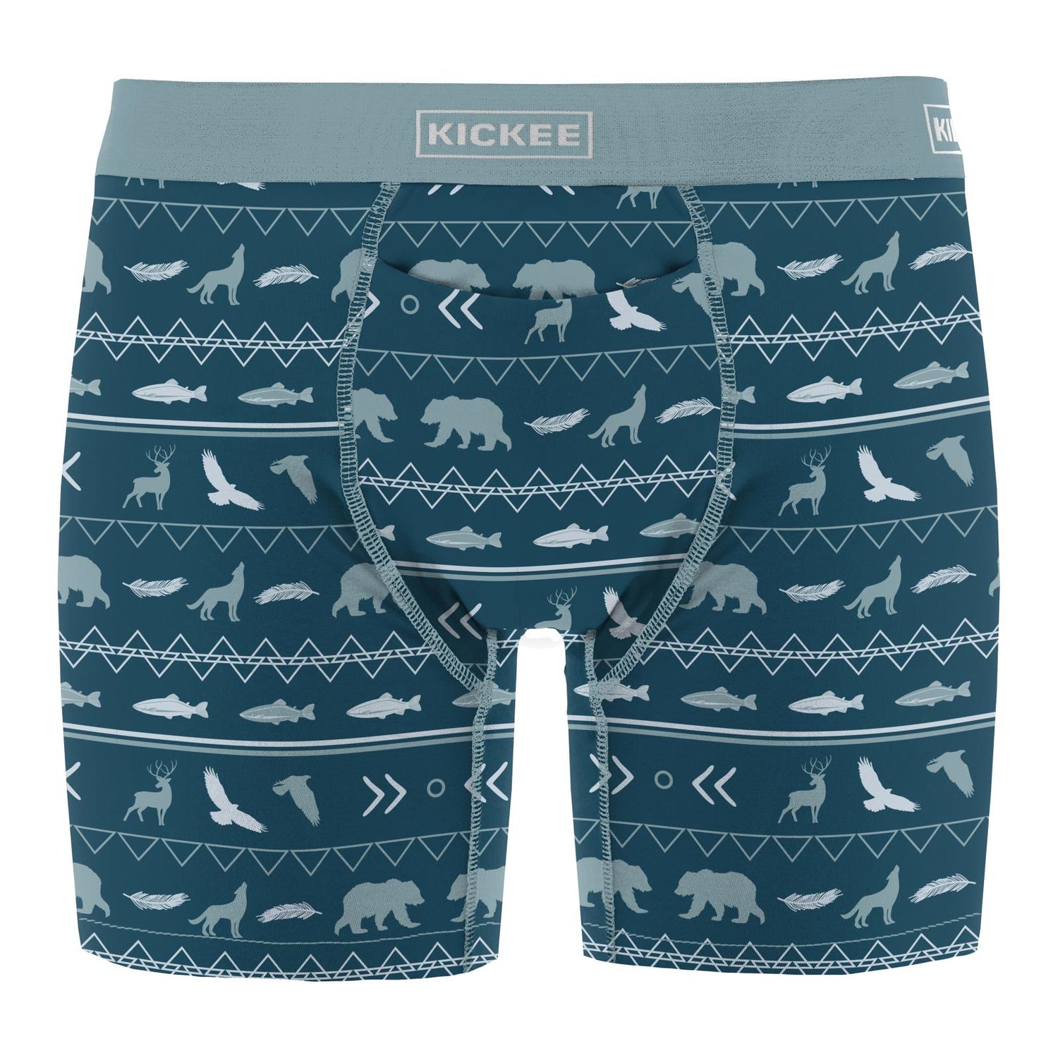 Print Men's Mid-Length Boxer Brief with Top Fly in Peacock Native Tribal Lore