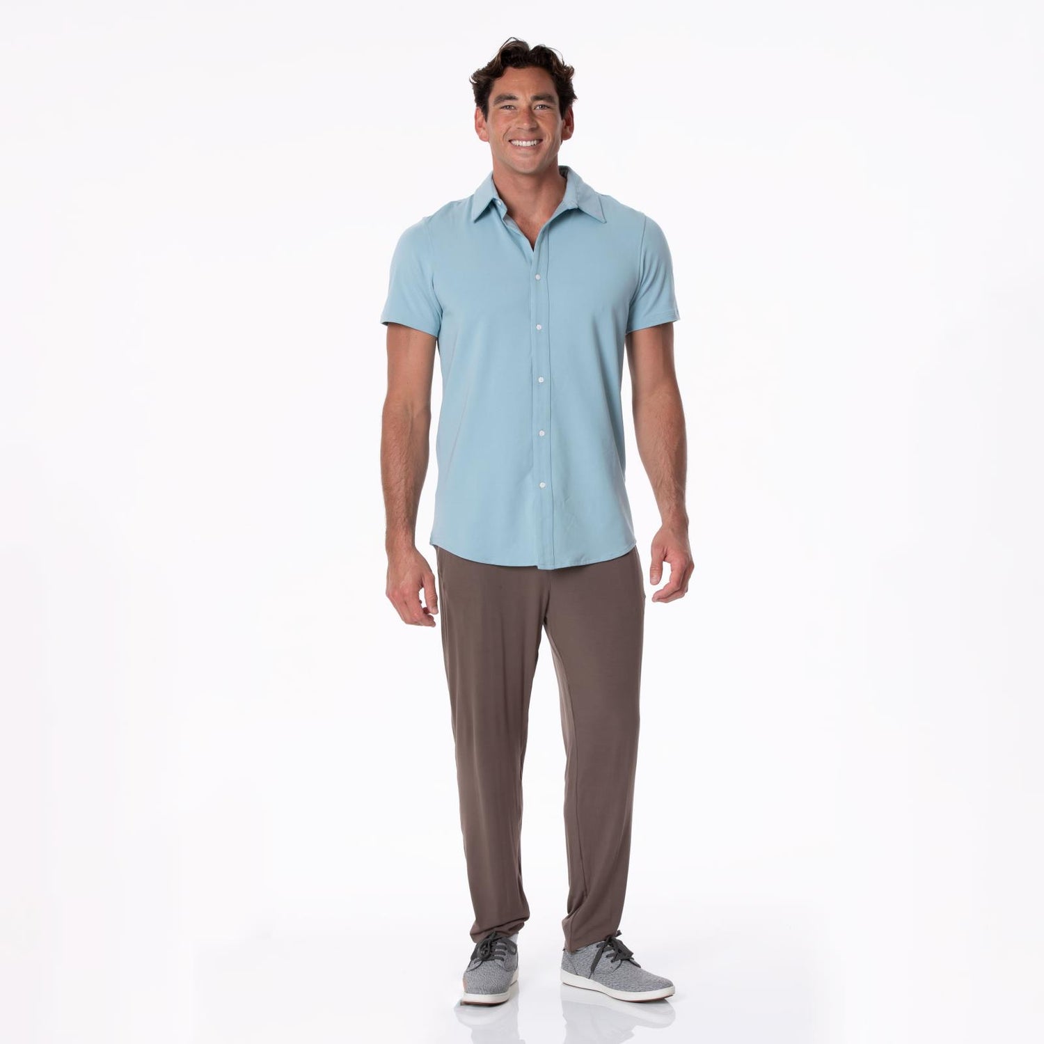 Men's Short Sleeve Luxe Jersey Button Down Shirt in Stormy Sea