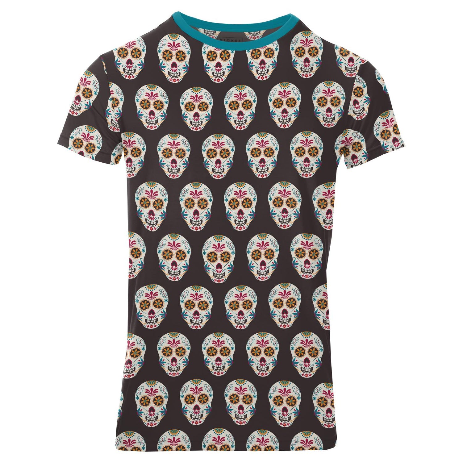 Men's Print Short Sleeve Crew Neck Tee in Midnight Dia de los Muertos