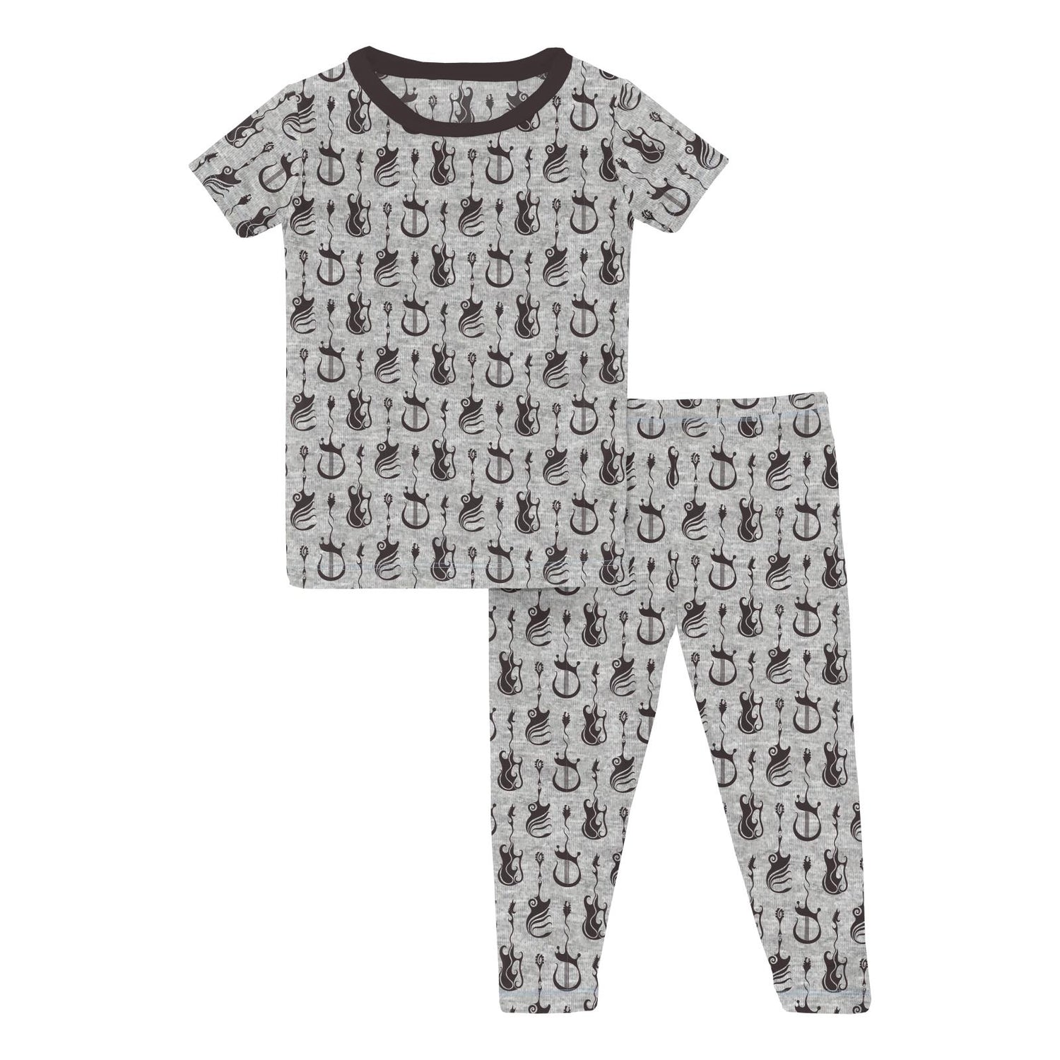 Print Short Sleeve Pajama Set in Heathered Gray Rock and Roll