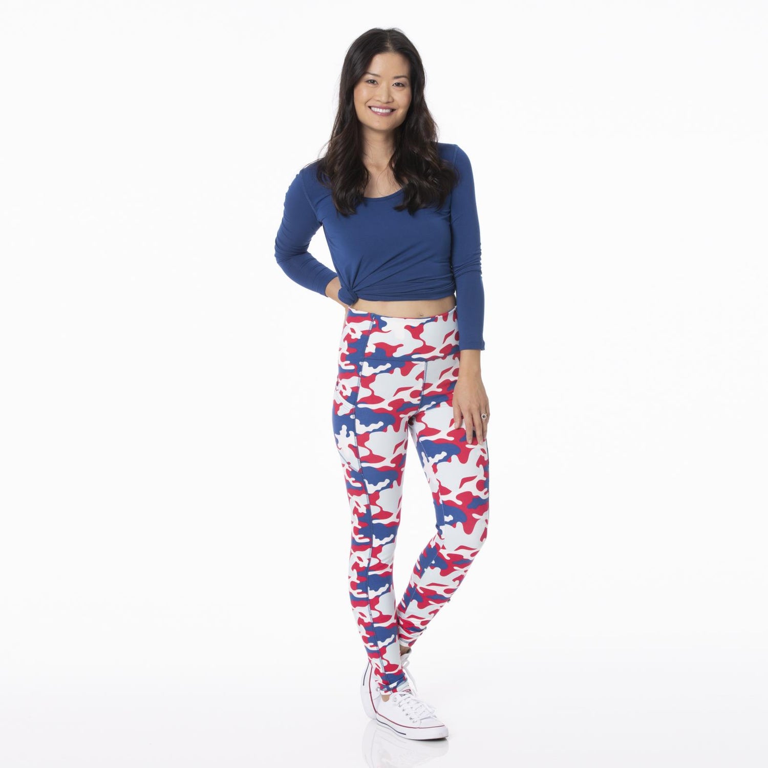 Print Women's Luxe Leggings with Pockets in Flag Red Military