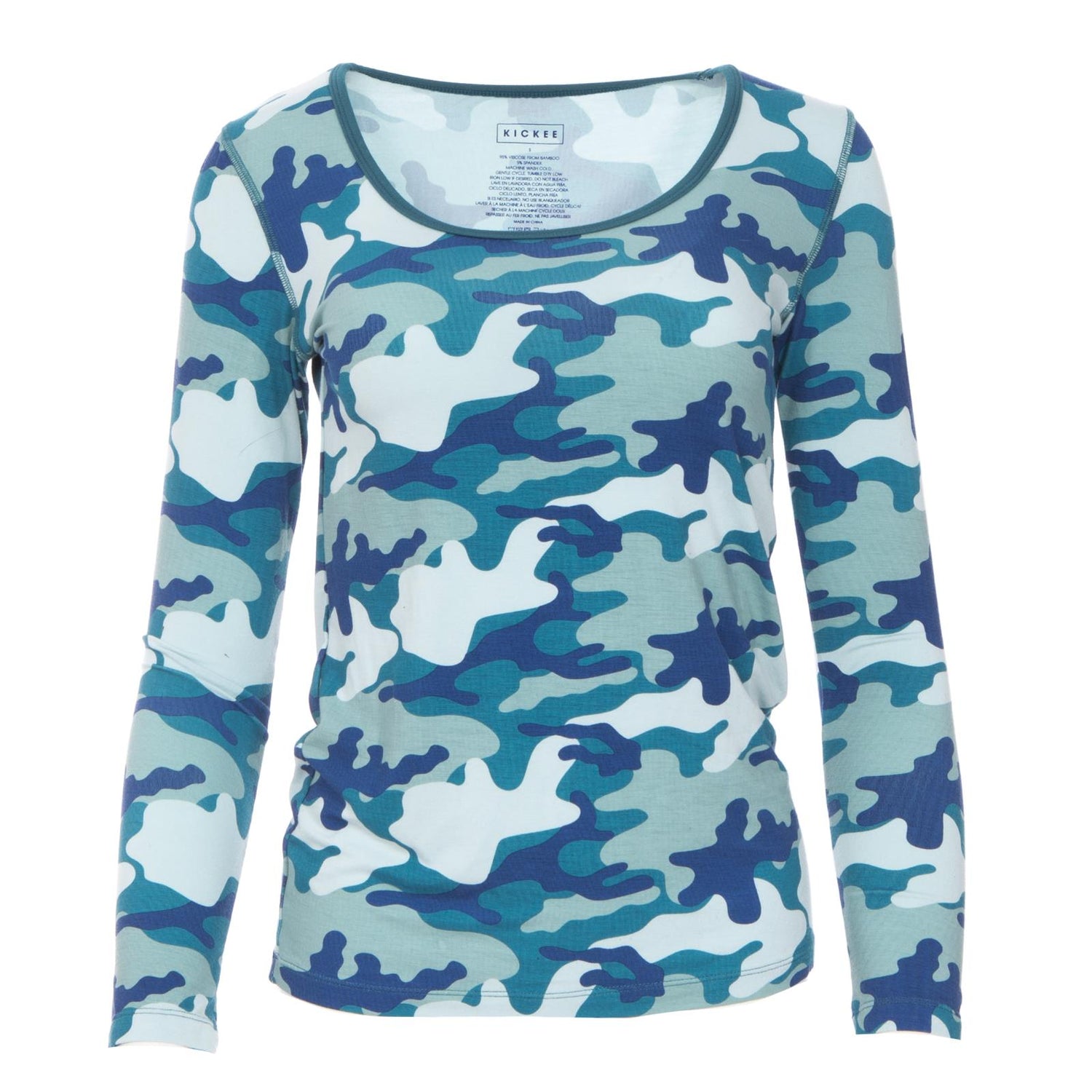 Print Long Sleeve Scoop Neck Tee in Oasis Military