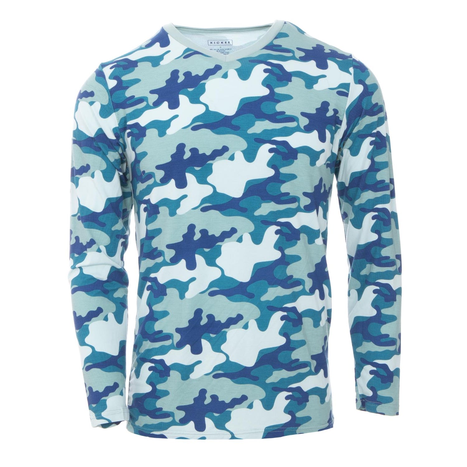 Men's Print Long Sleeve V-Neck Tee in Oasis Military