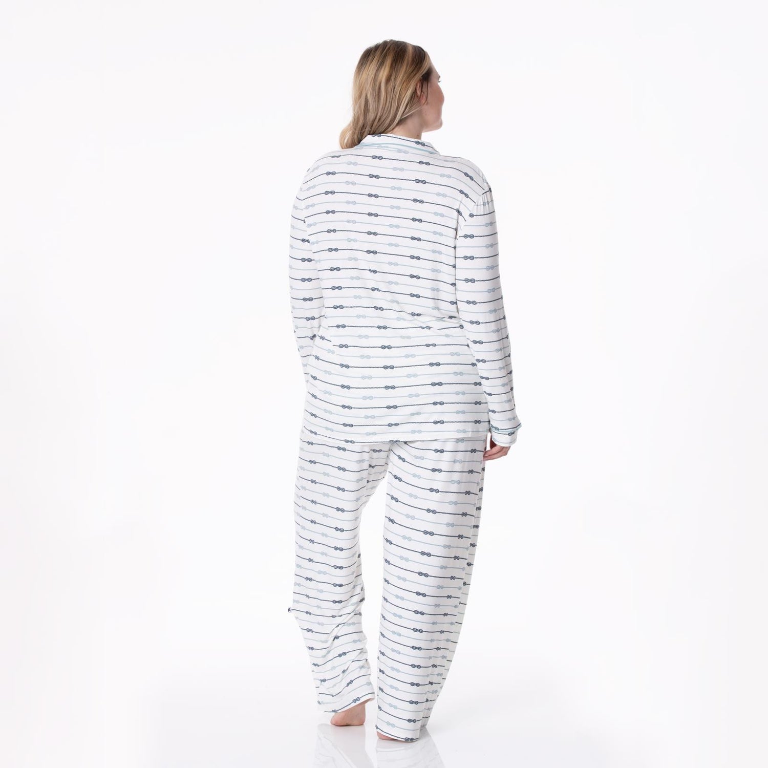 Women's Print Long Sleeve Collared Pajama Set in Natural Boat Rope