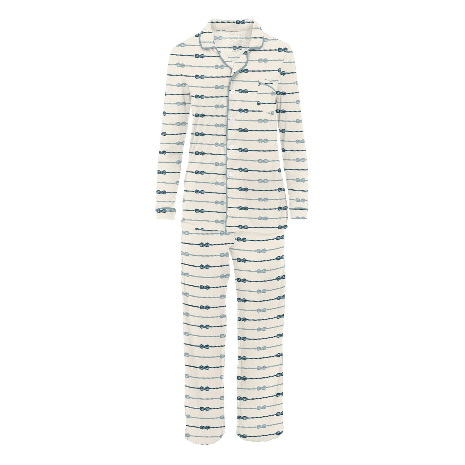 Women's Print Long Sleeve Collared Pajama Set in Natural Boat Rope