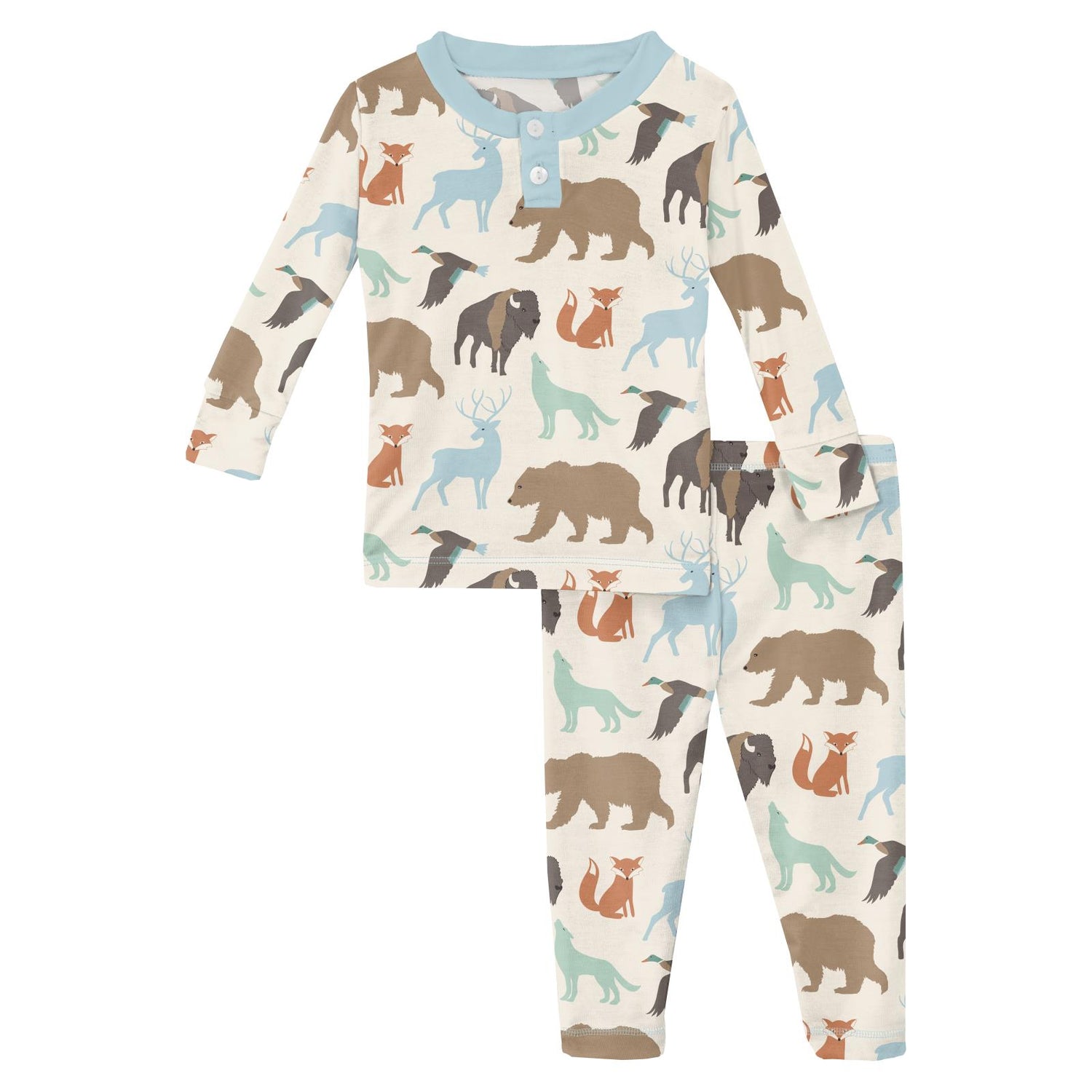 Print Long Sleeve Henley Pajama Set in Wildlife