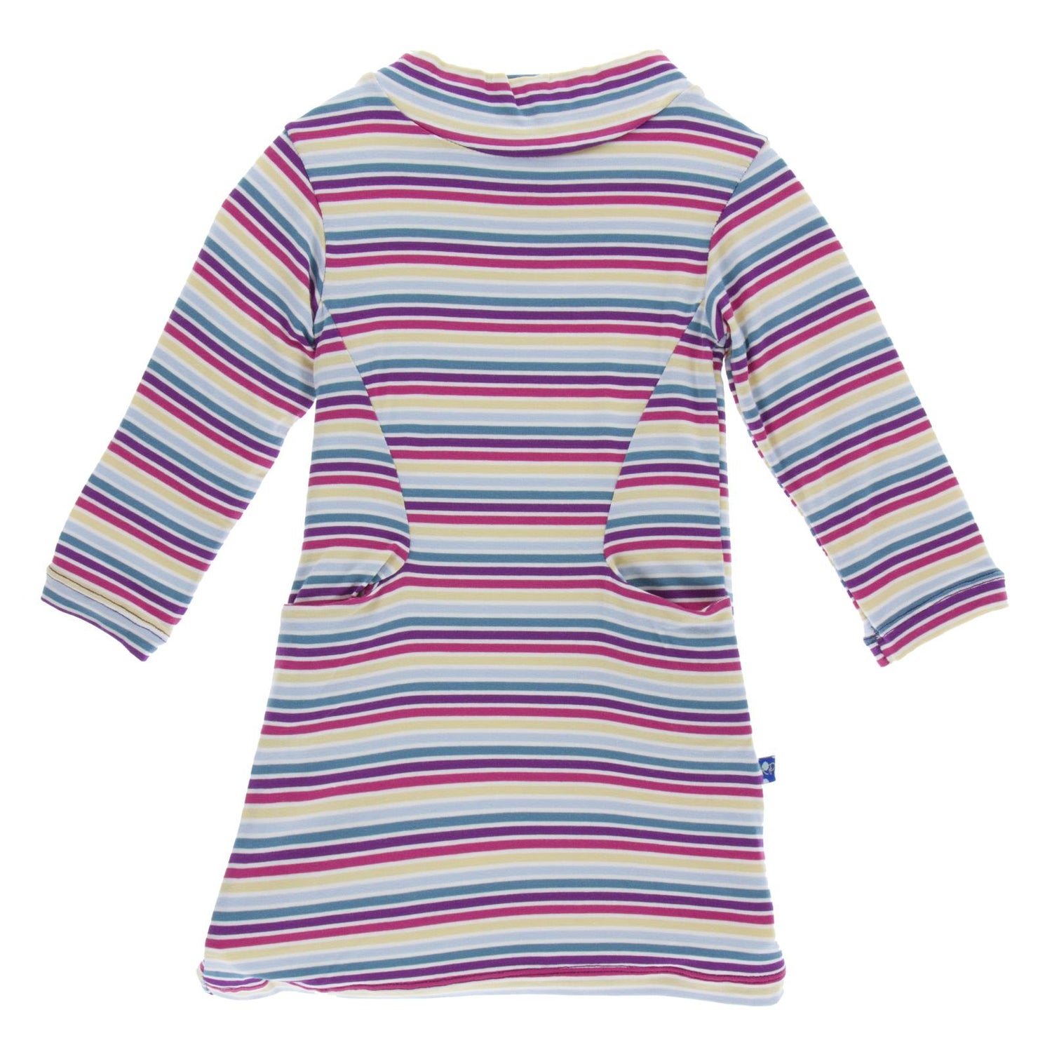 Print Long Sleeve Mock Turtleneck Dress in Girl Perth Stripe