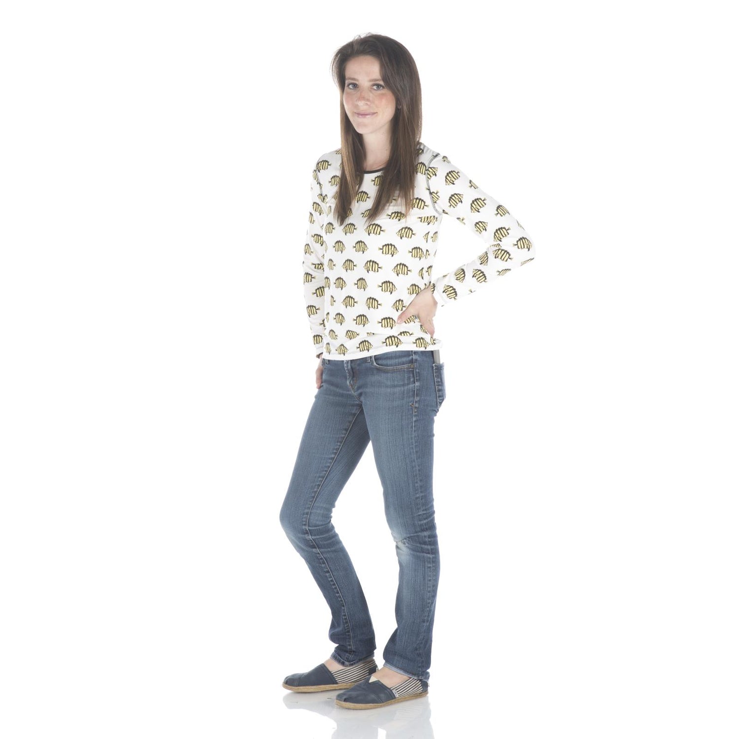 Print Relaxed Long Sleeve Tee in Natural Butterflyfish