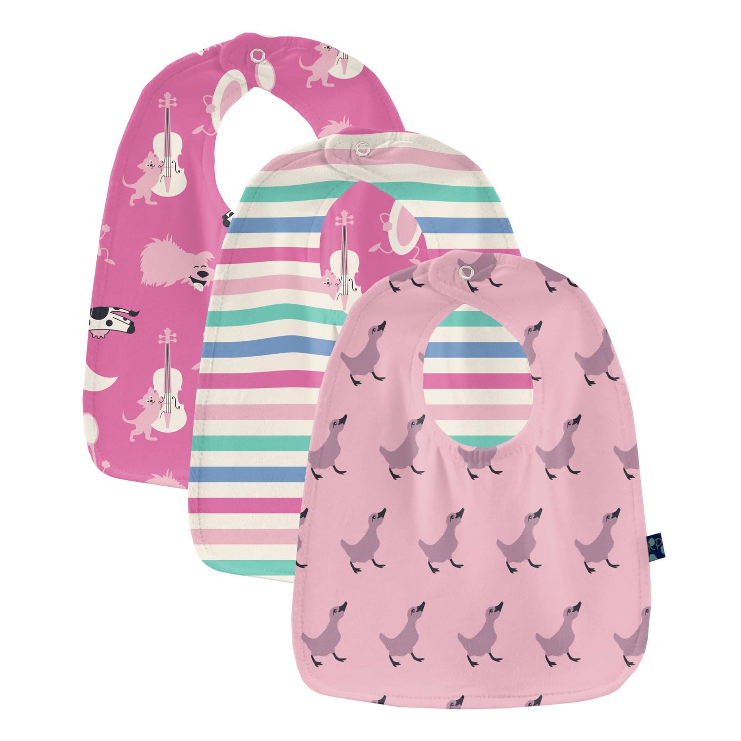 Print Bib Set of 3 in Tulip Hey Diddle Diddle, Skip To My Lou Stripe & Cake Pop Ugly Duckling