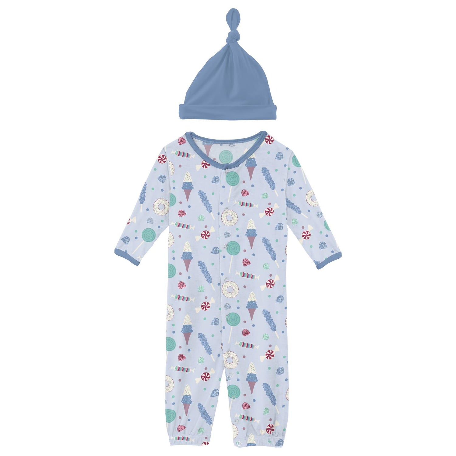 Print Layette Gown Converter & Single Knot Hat Set in Dew Candy Dreams