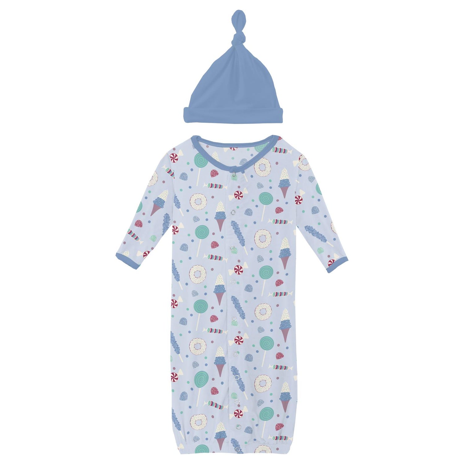 Print Layette Gown Converter & Single Knot Hat Set in Dew Candy Dreams