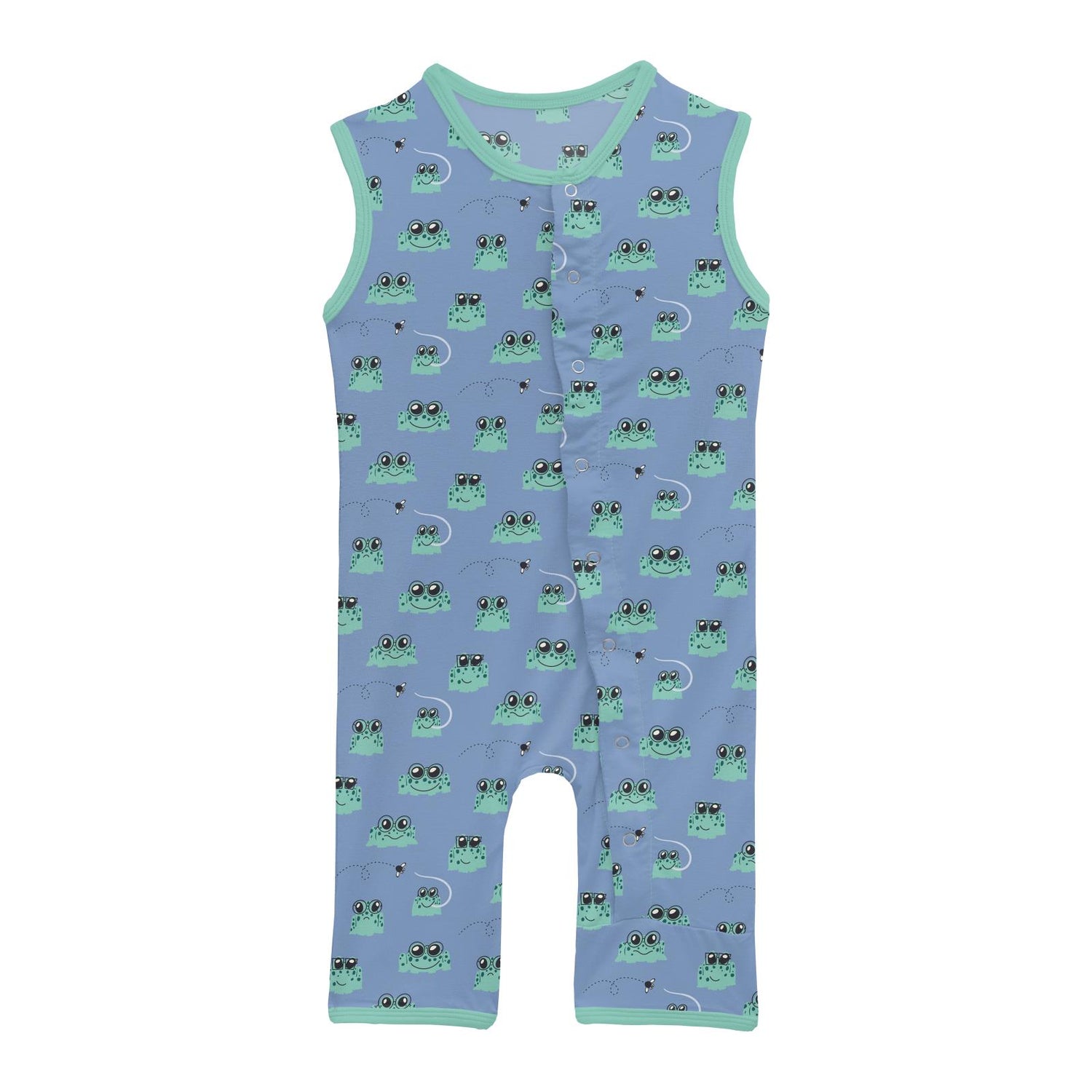 Print Tank Romper in Dream Blue Bespeckled Frogs