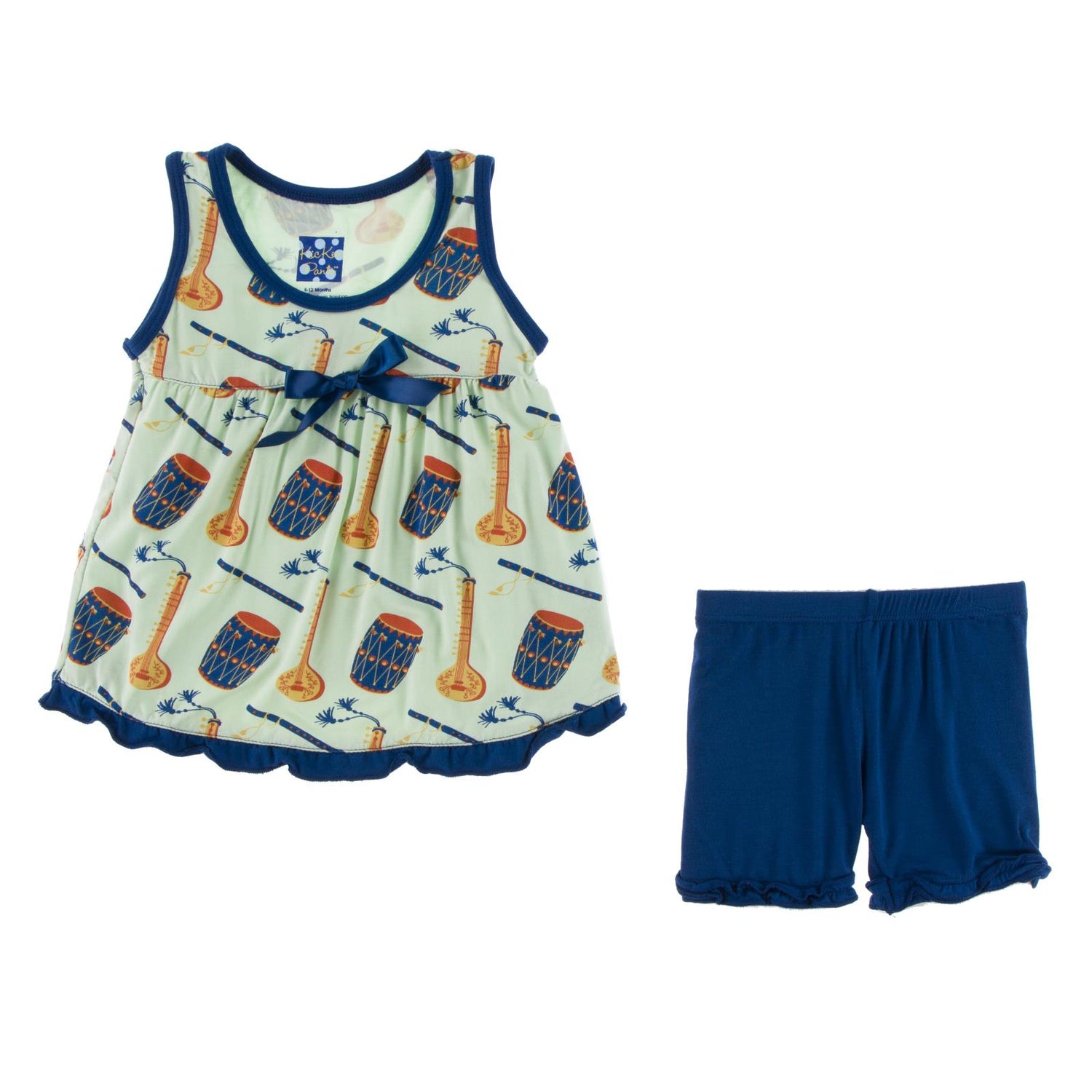 Print Swing Tank with Shorts Outfit Set in Pistachio India Instruments