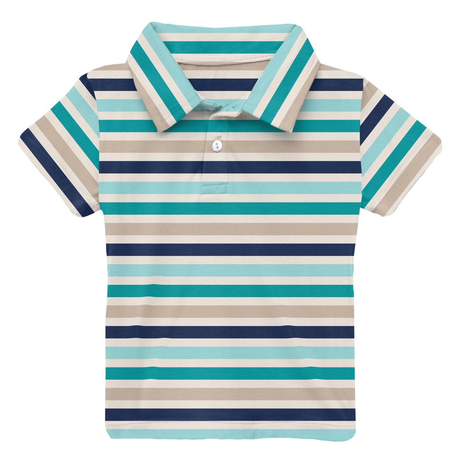 Print Short Sleeve Polo in Sand and Sea Stripe