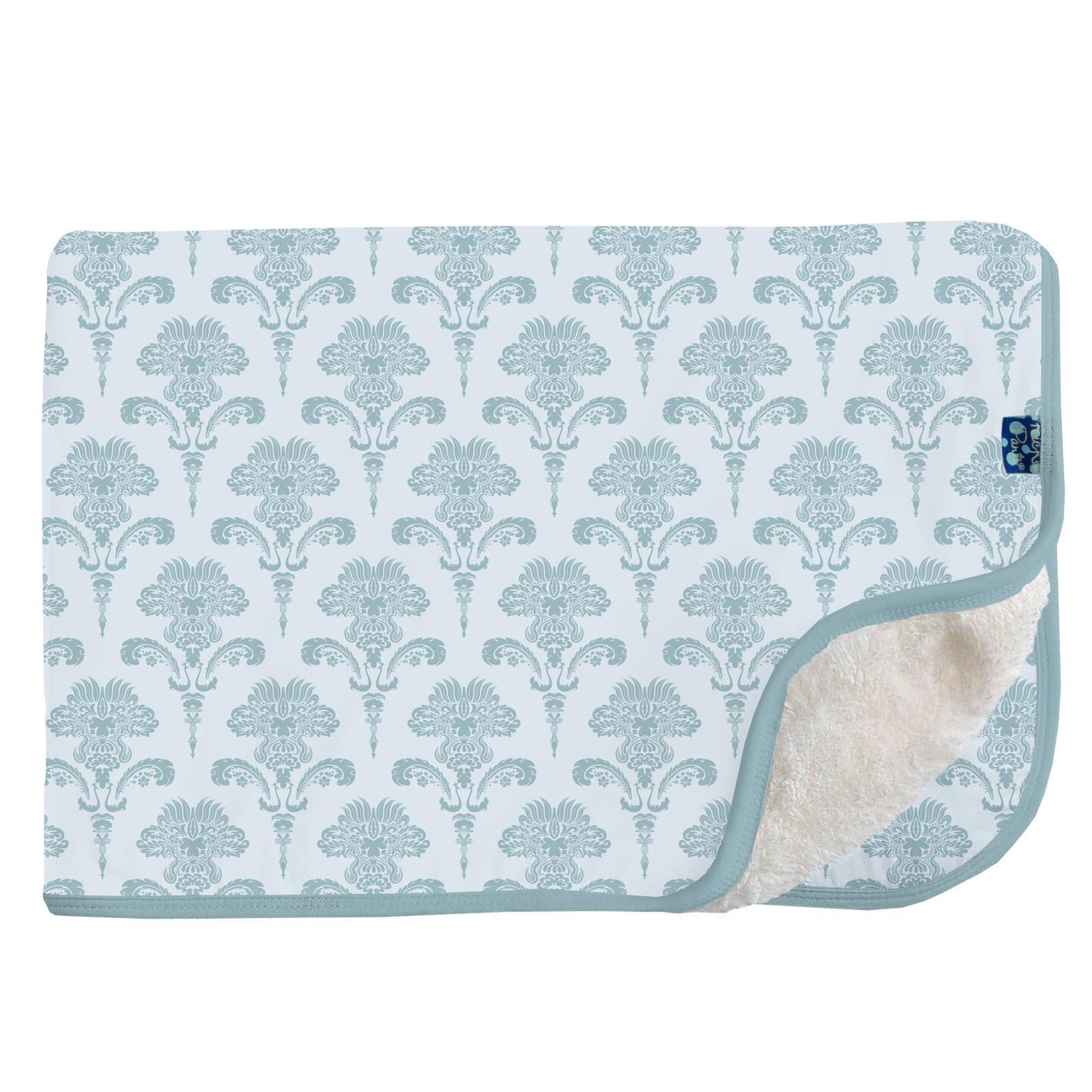 Print Sherpa-Lined Stroller Blanket in Illusion Blue Damask