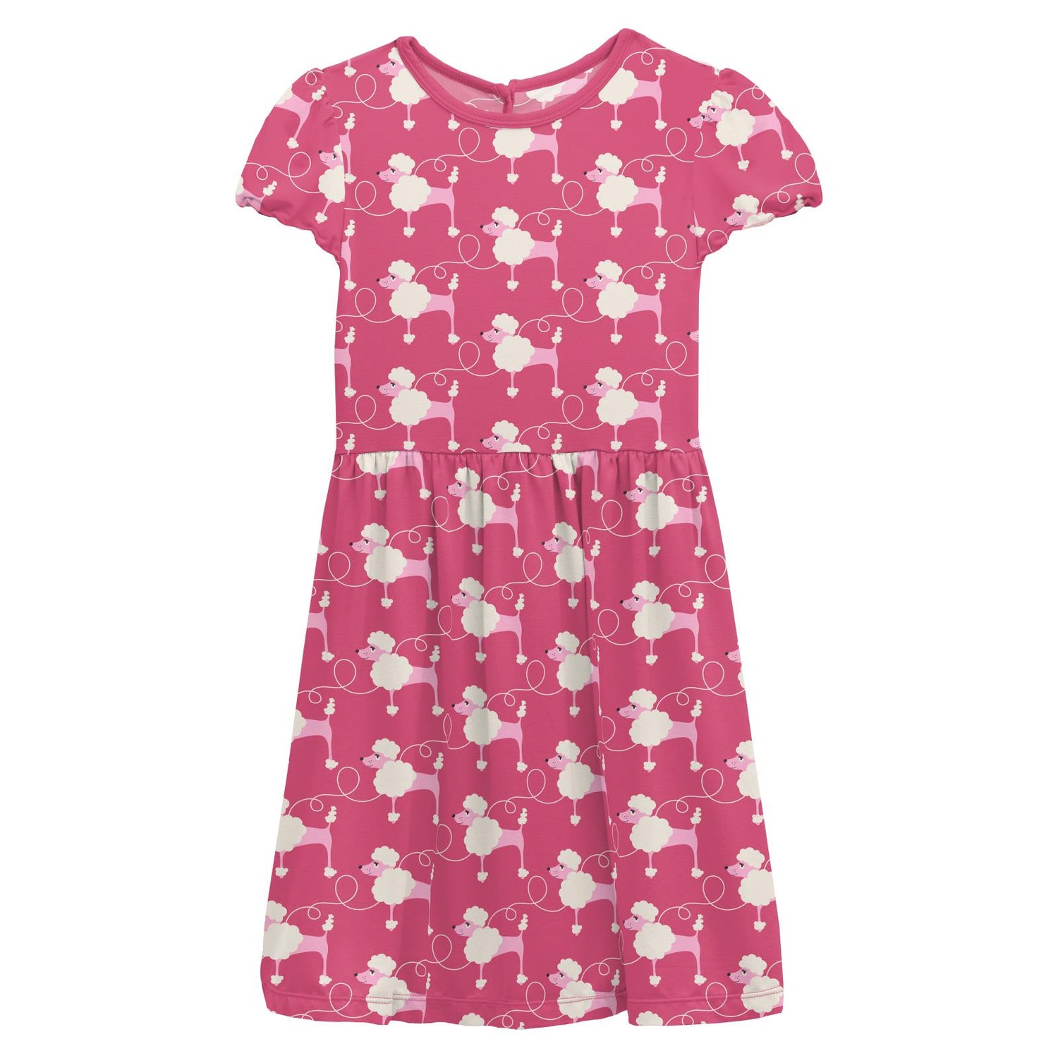 Print Flutter Sleeve Twirl Dress with Pockets in Flamingo Poodles