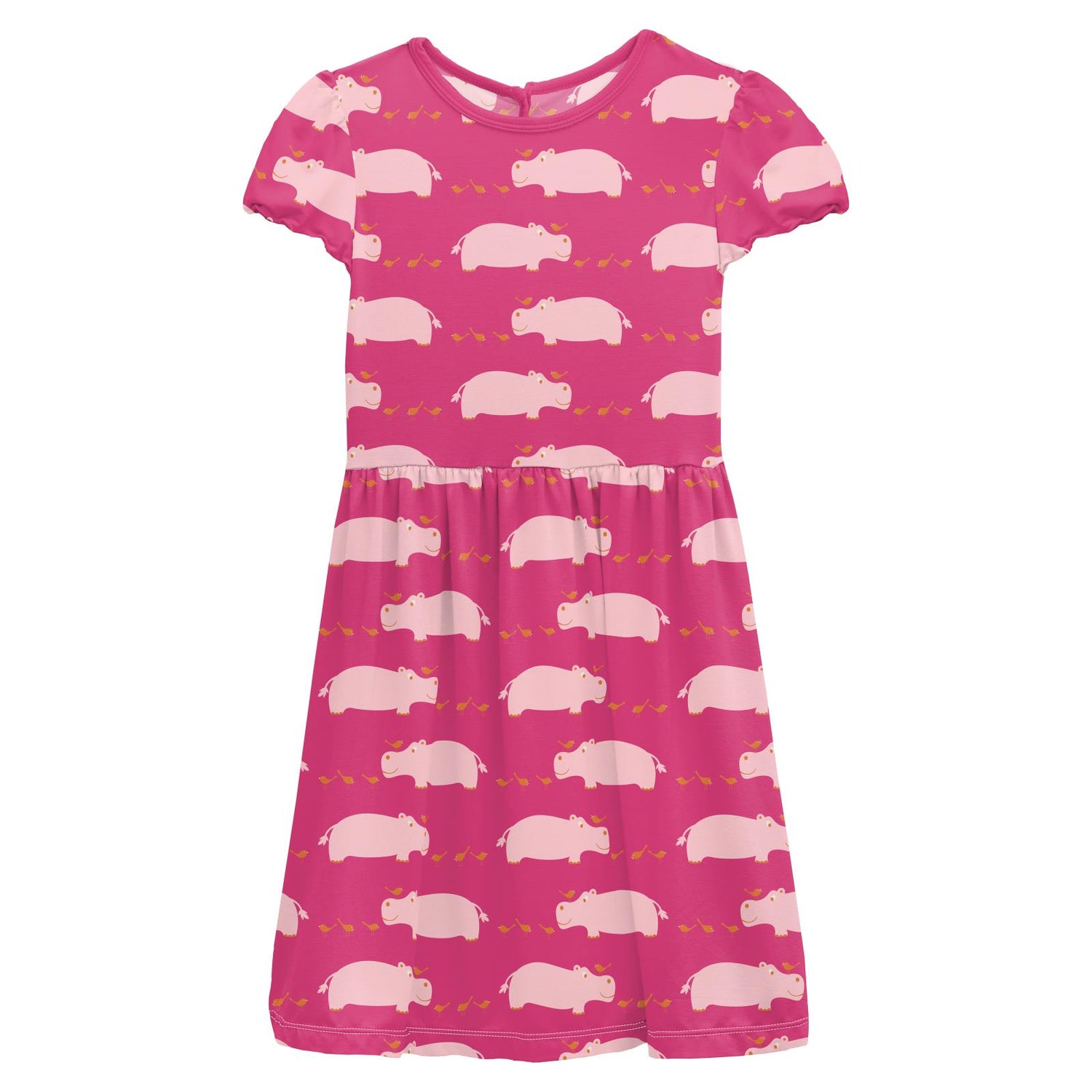 Print Flutter Sleeve Twirl Dress with Pockets in Calypso Hippo