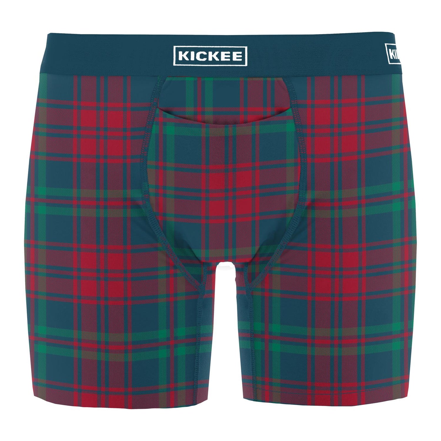 Print Men's Mid-Length Boxer Brief with Top Fly in Peacock Plaid