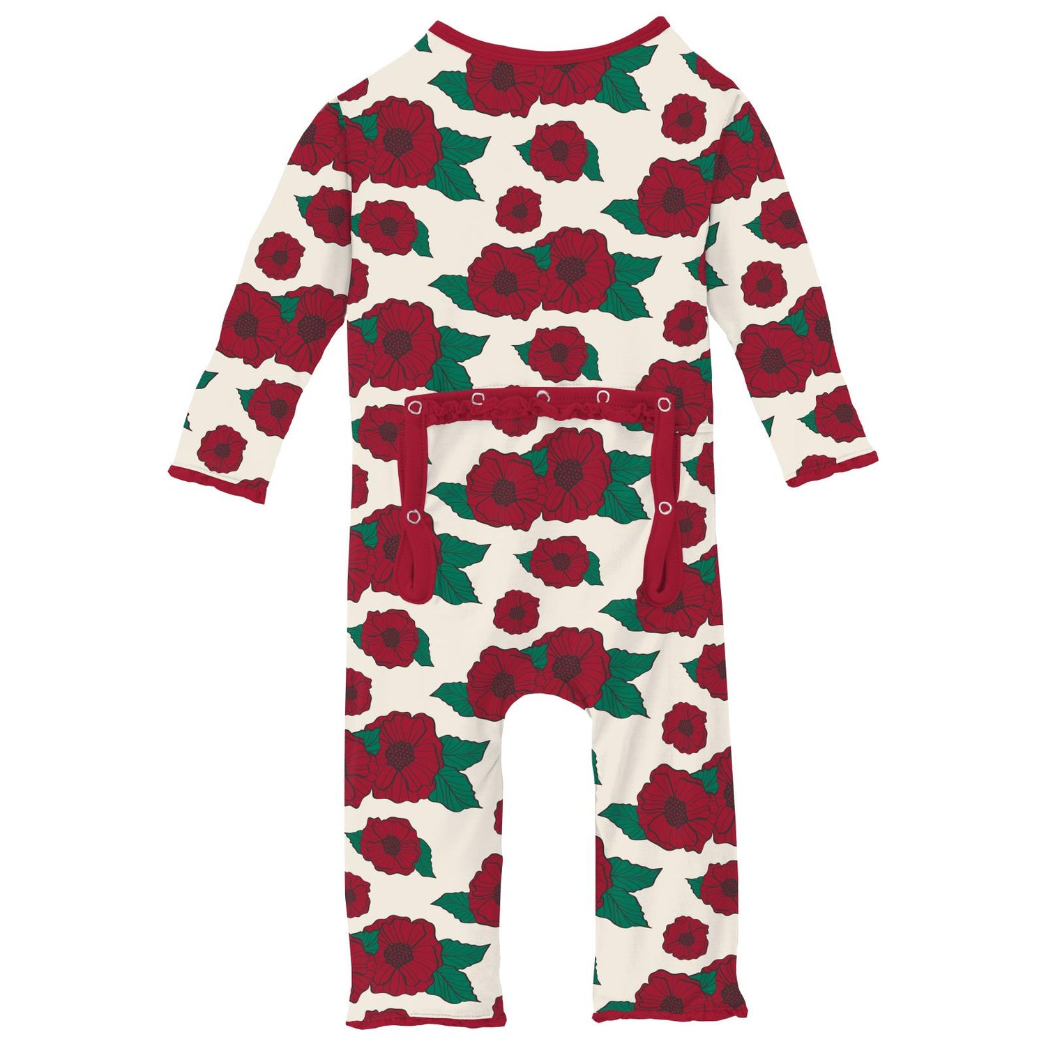 Print Muffin Ruffle Coverall with 2 Way Zipper in Holiday Poppies