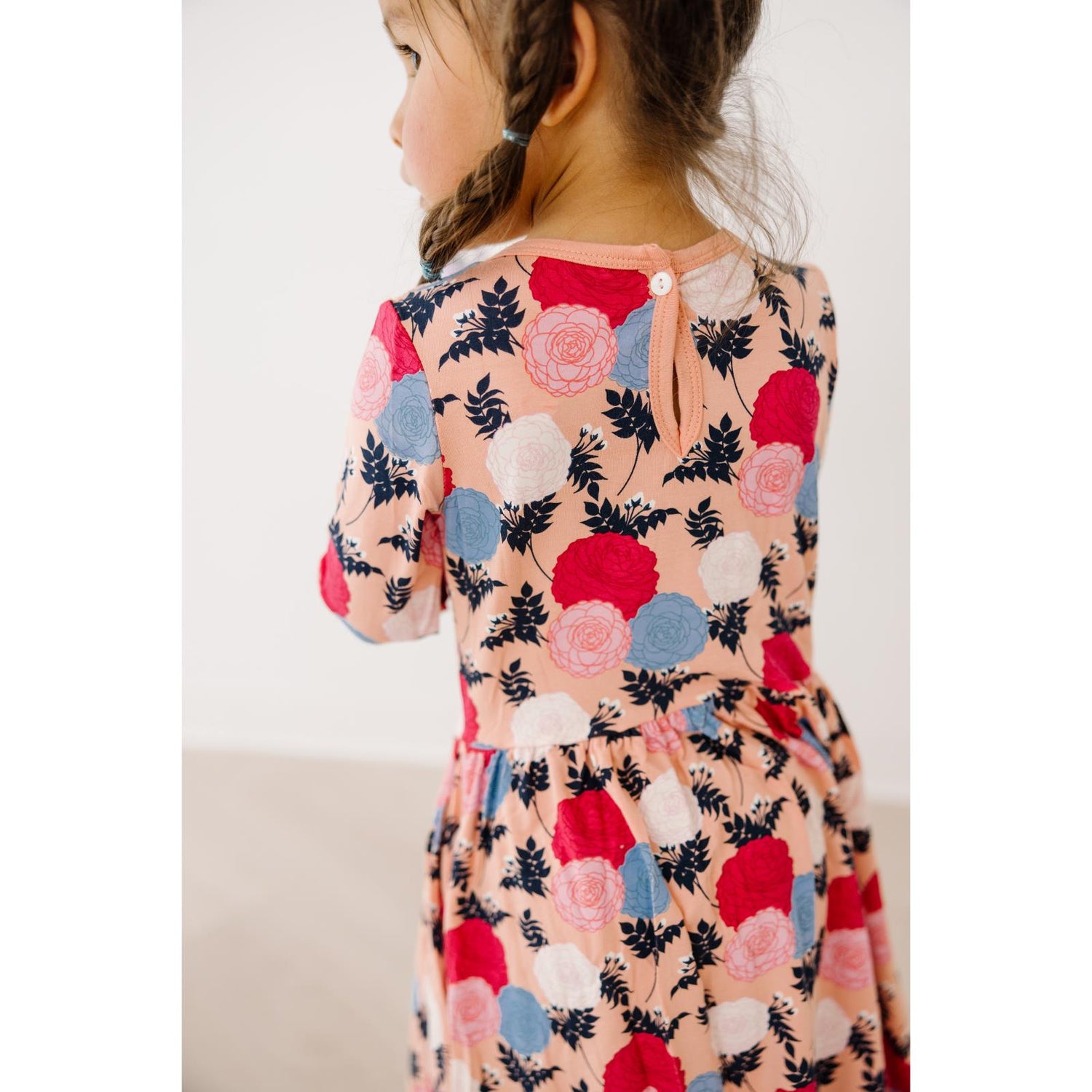 Print Long Sleeve Twirl Dress with Pockets in Blush Enchanted Floral