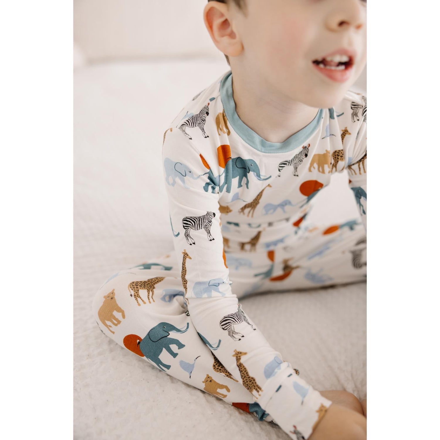 Print Long Sleeve Pajama Set in Natural Just So Animals