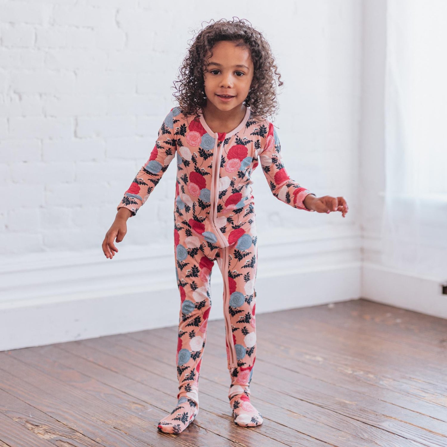 Print Footie with 2 Way Zipper in Blush Enchanted Floral