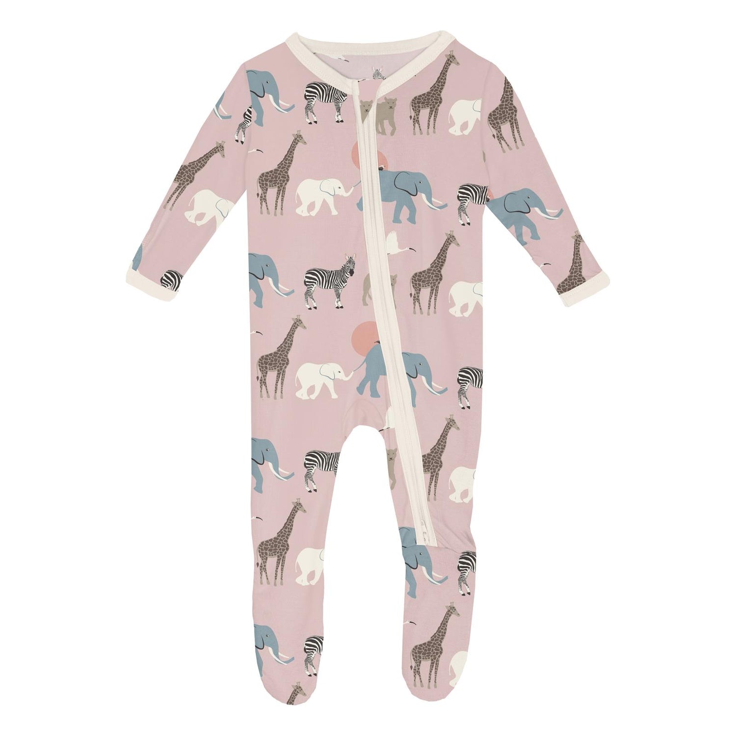 Print Footie with 2 Way Zipper in Baby Rose Just So Animals