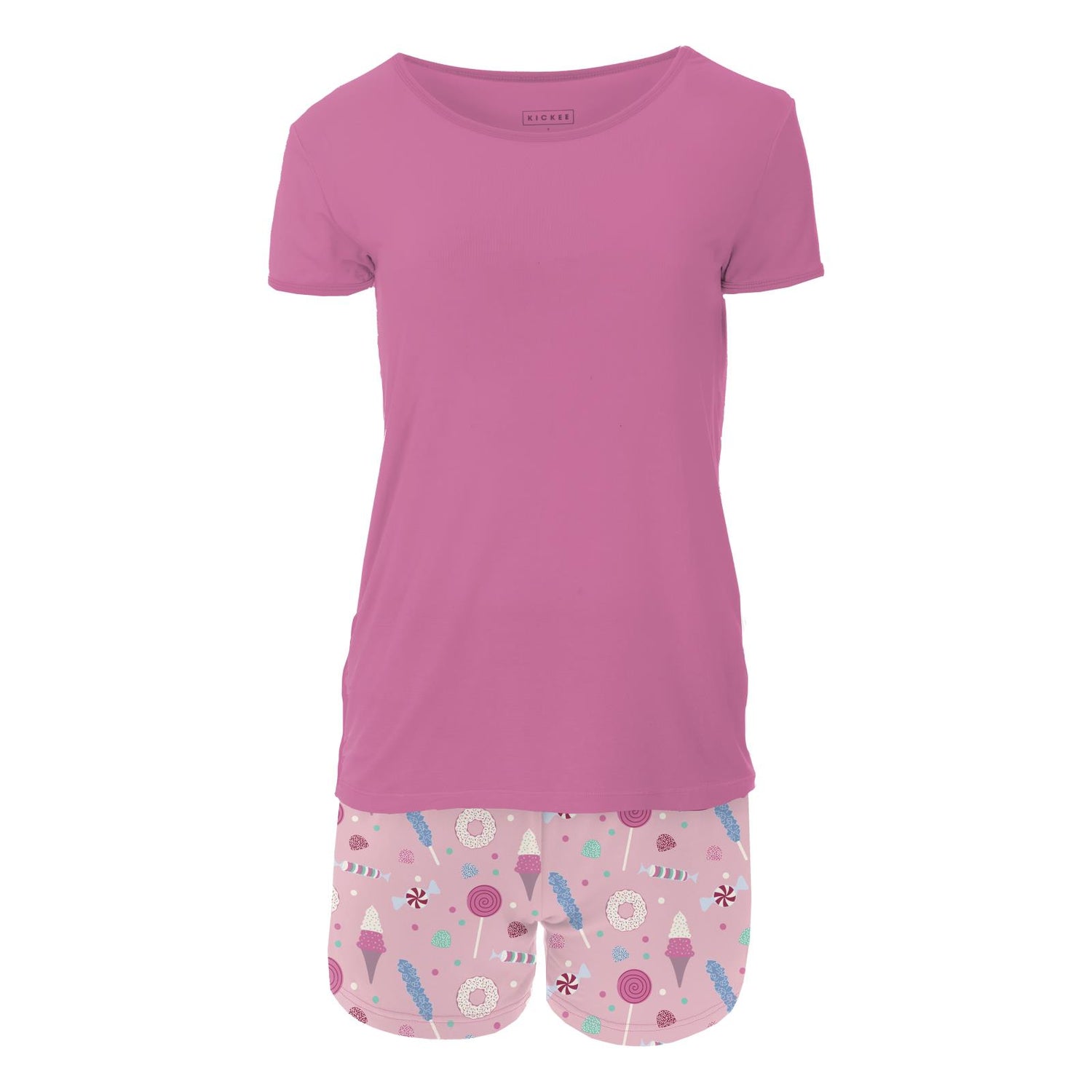 Women's Print Short Sleeve Pajama Set with Shorts in Cake Pop Candy Dreams