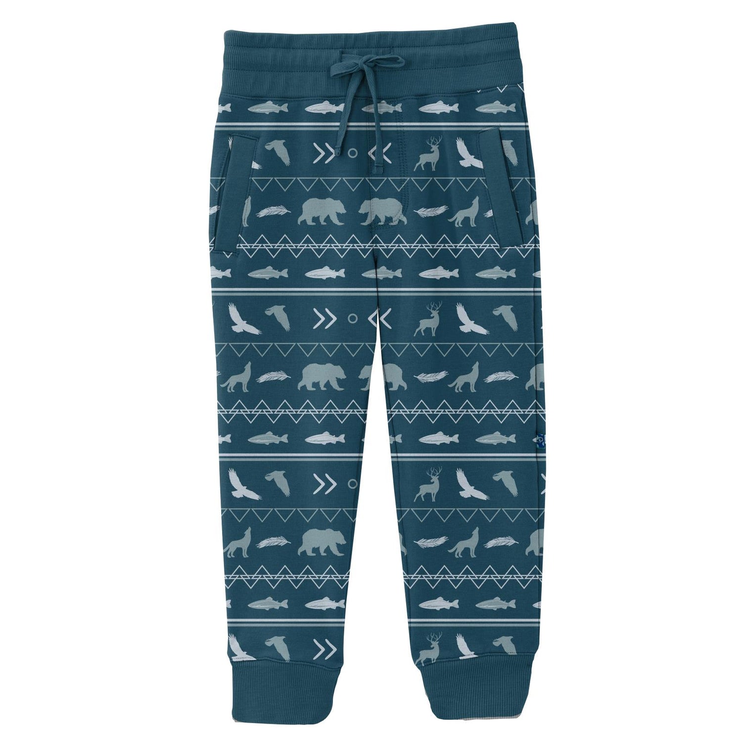 Print Fleece Joggers in Peacock Native Tribal Lore