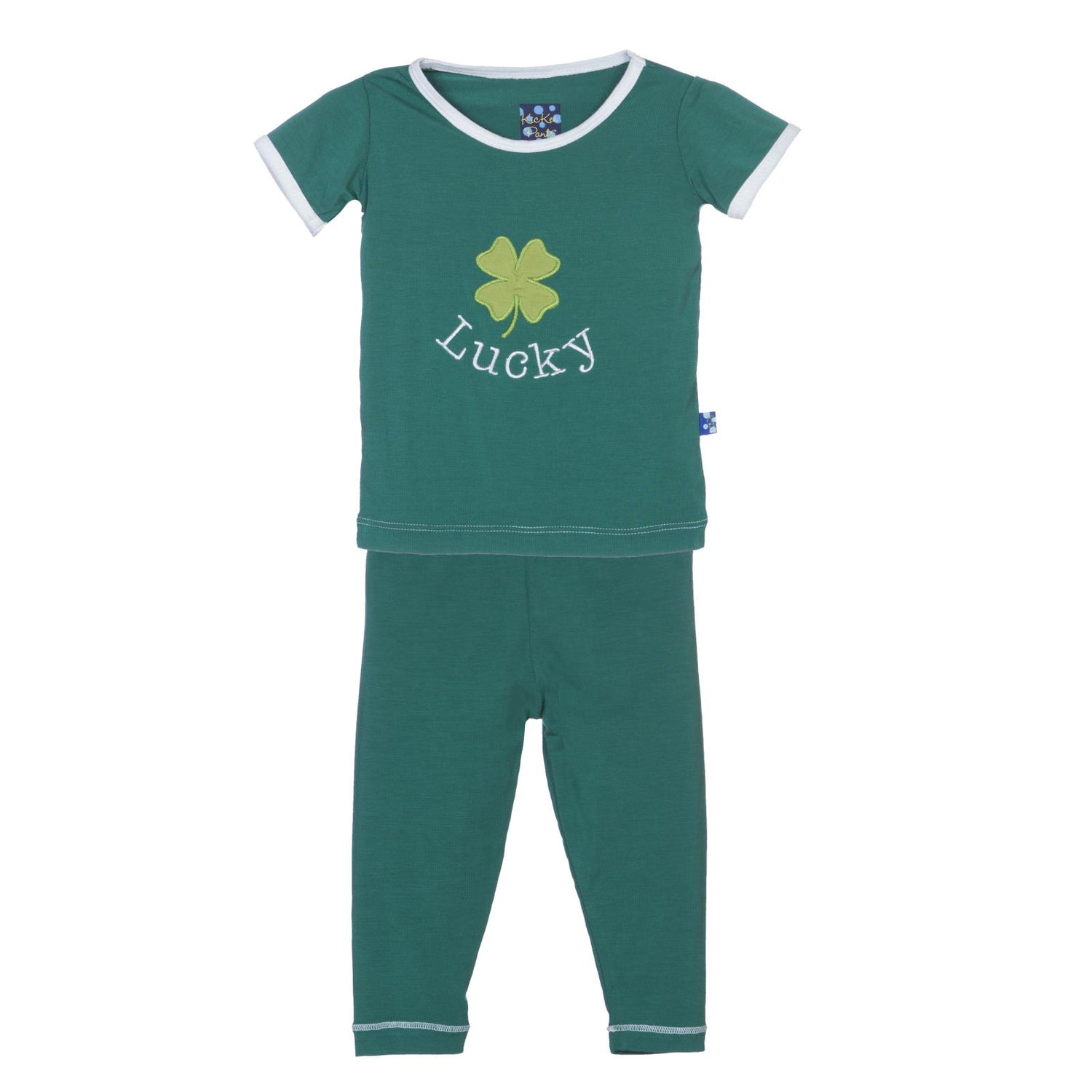 Holiday Short Sleeve Applique Pajama Set in Shady Glade Lucky Clover (353821)