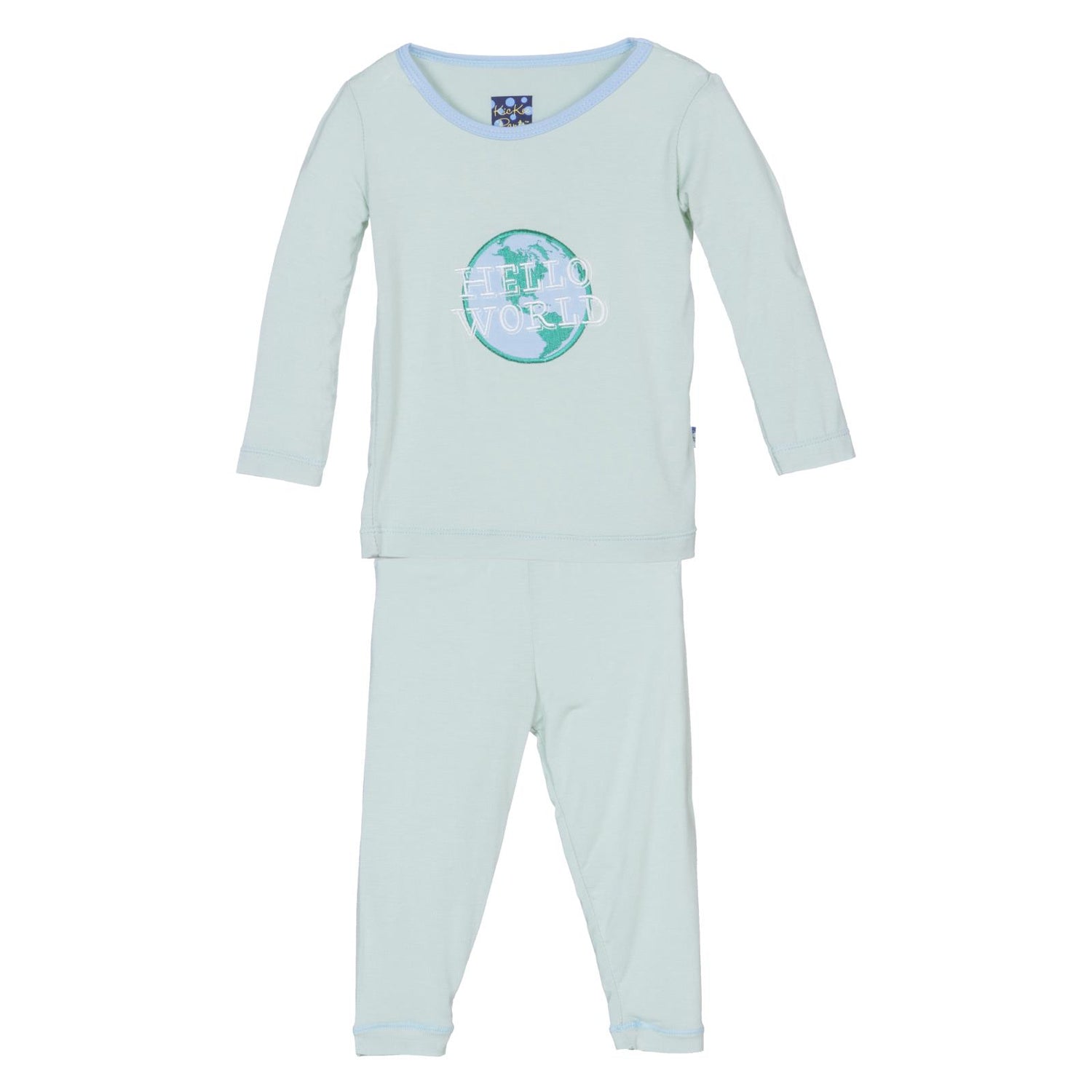 Holiday Long Sleeve Applique Pajama Set in Aloe Hello World (353867)