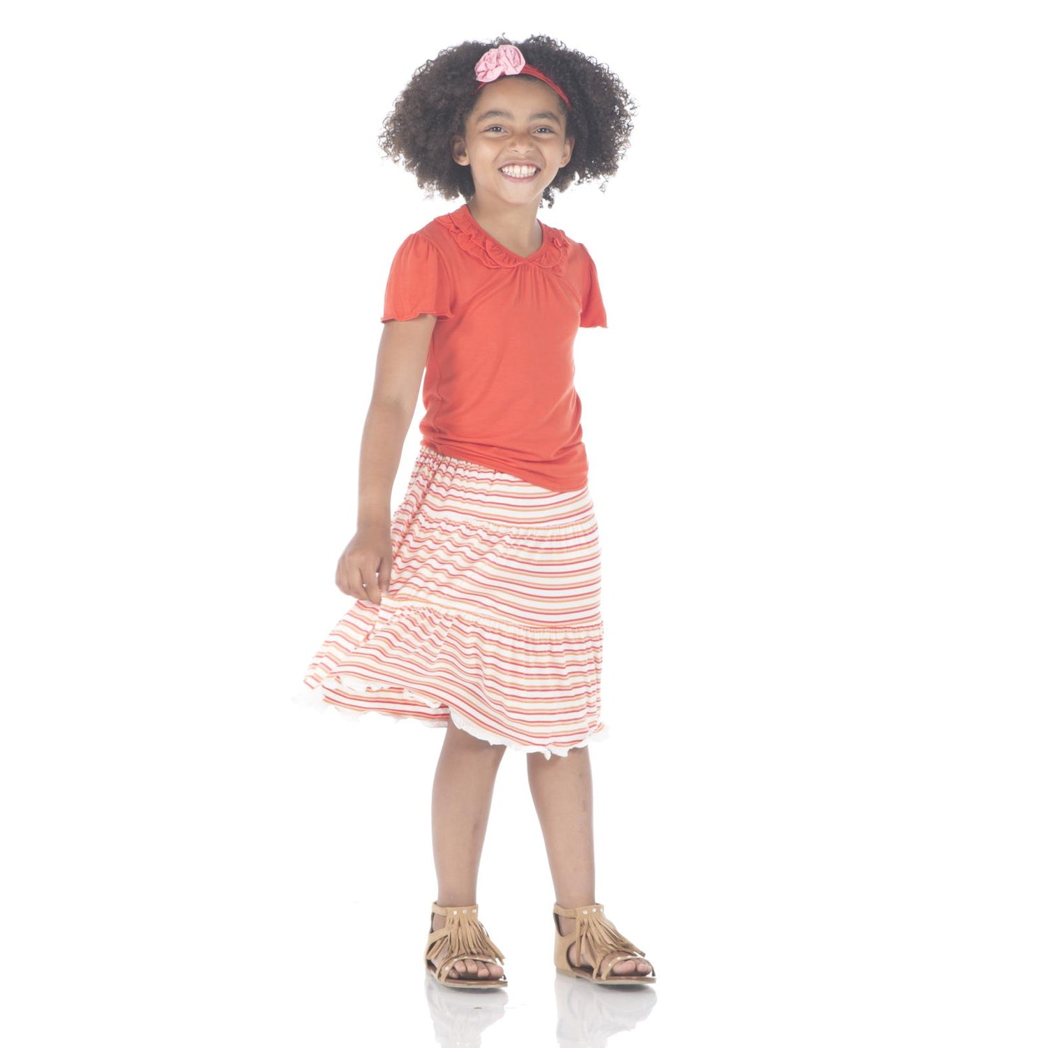 Print Tiered Skirt in Girl Freshwater Stripe