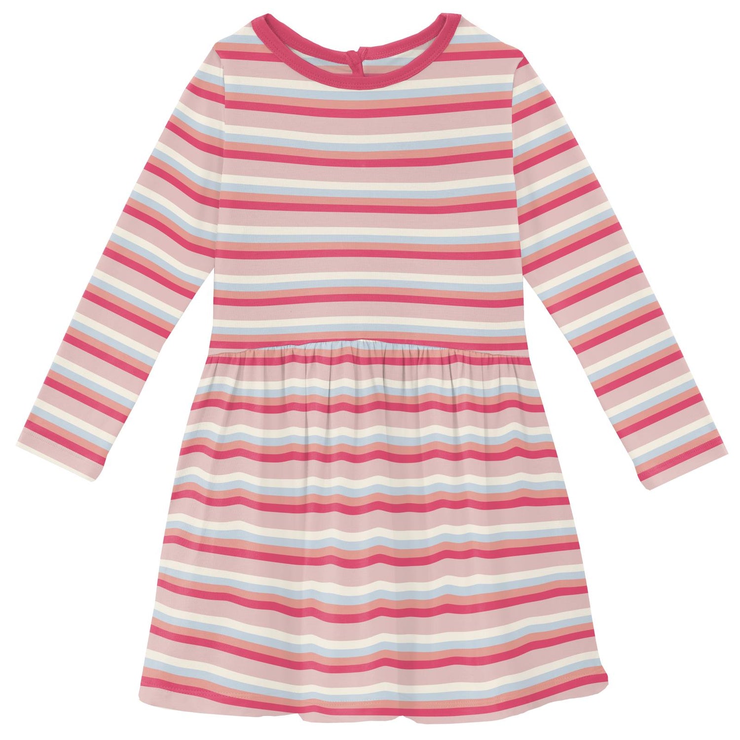 Print Long Sleeve Twirl Dress with Pockets in Baby Rose Stripe