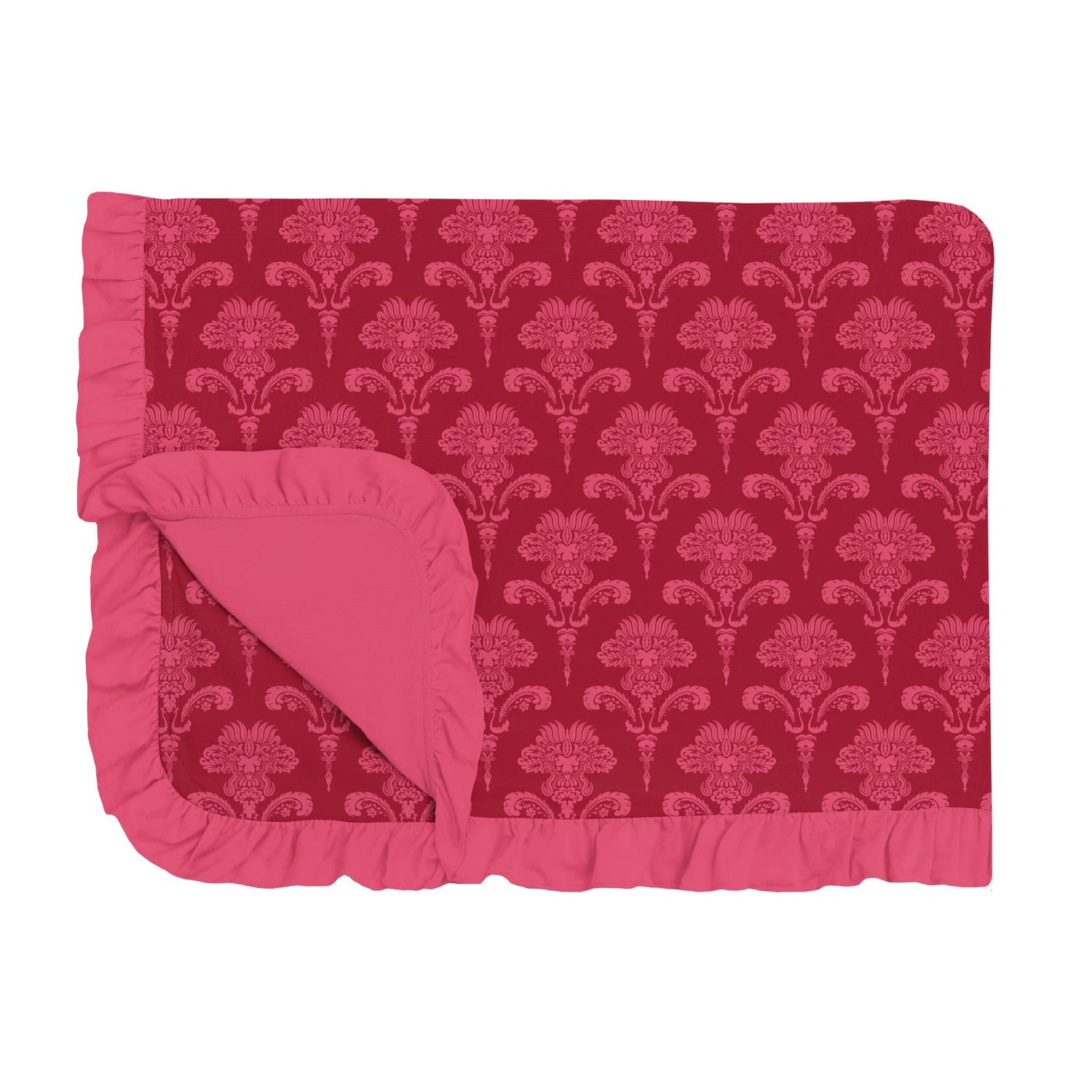 Print Ruffle Toddler Blanket in Crimson Damask