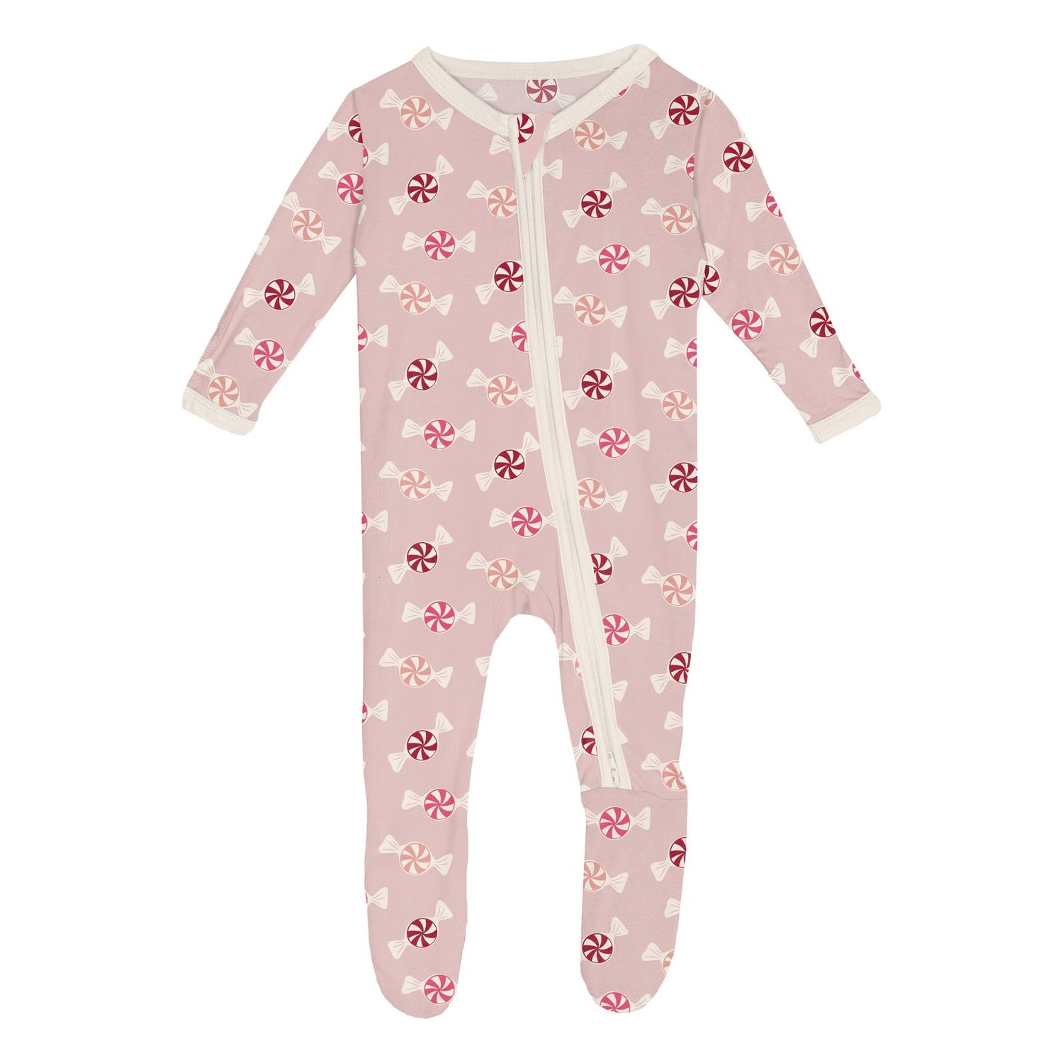 Print Footie with 2 Way Zipper in Baby Rose Peppermints