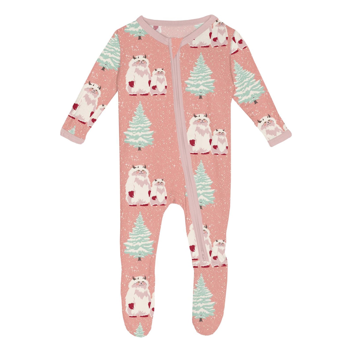 Print Footie with 2 Way Zipper in Blush Yeti