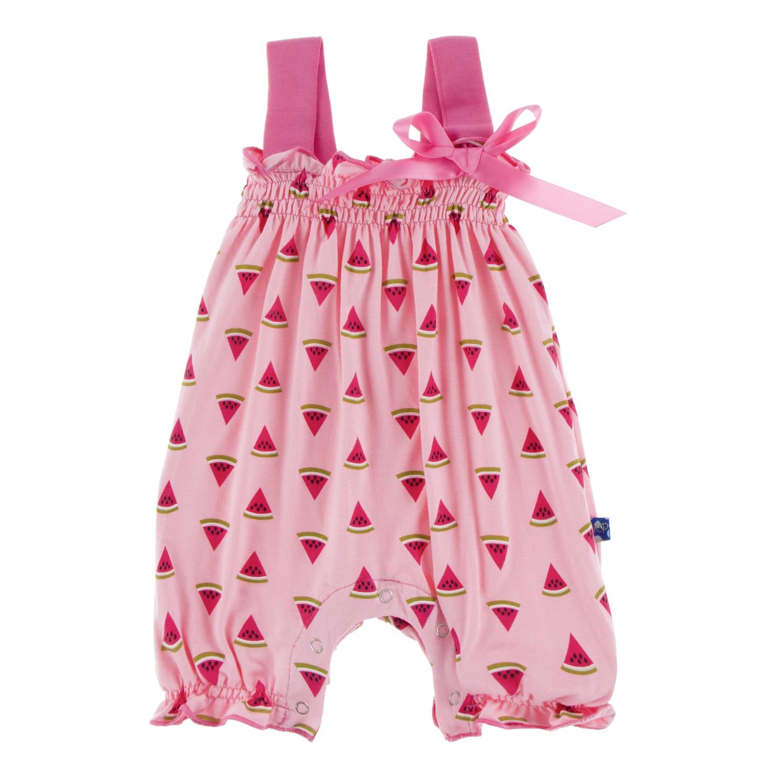 Print Gathered Romper with Bow in Lotus Watermelon