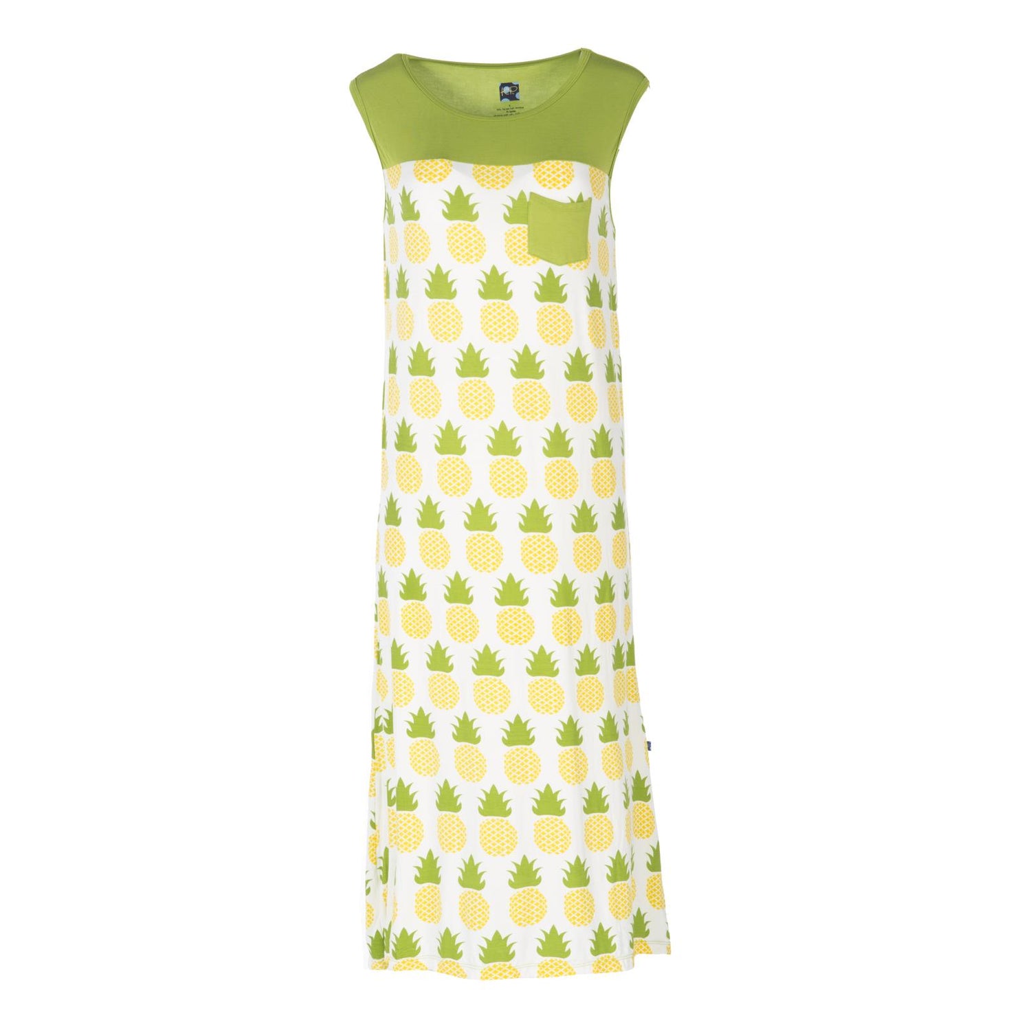 Print Midi Nightgown with Pocket in Natural Pineapple