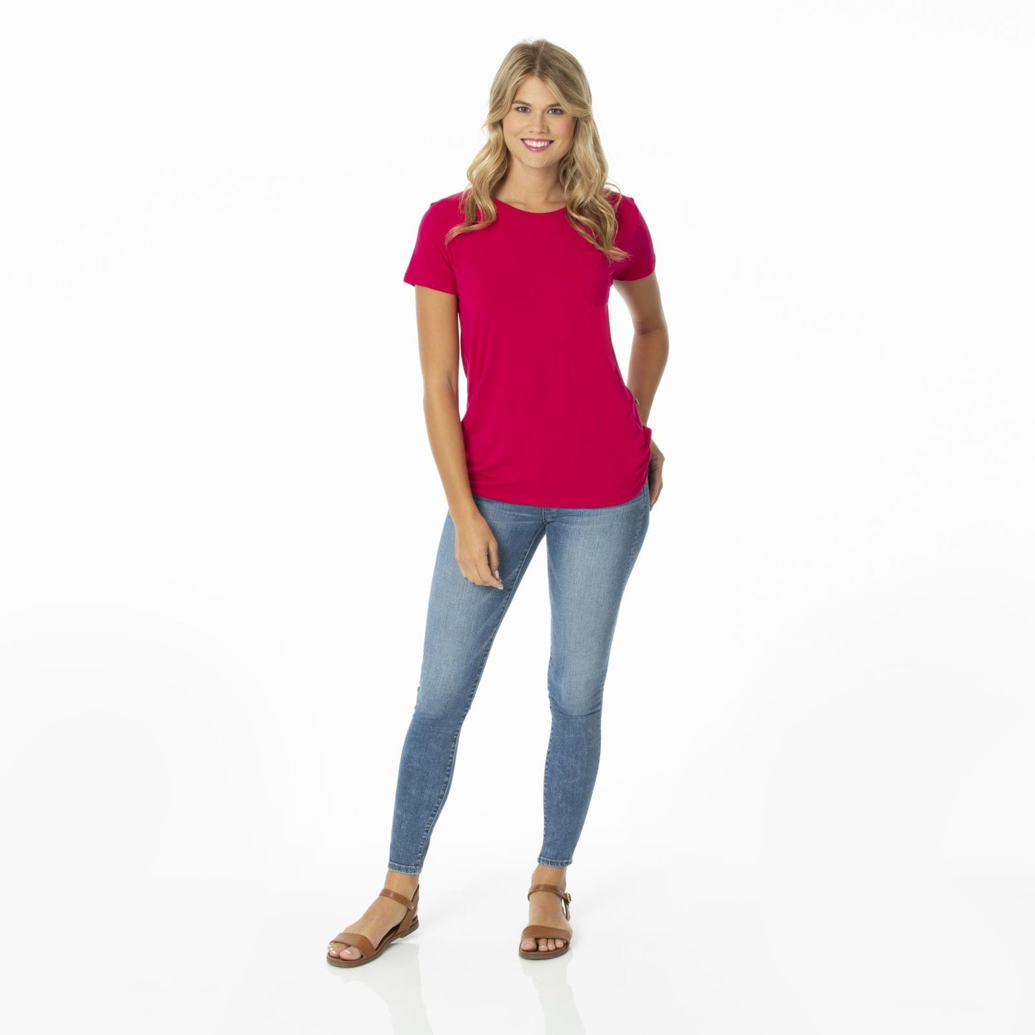 Short Sleeve Relaxed Tee with Pocket in Rhododendron