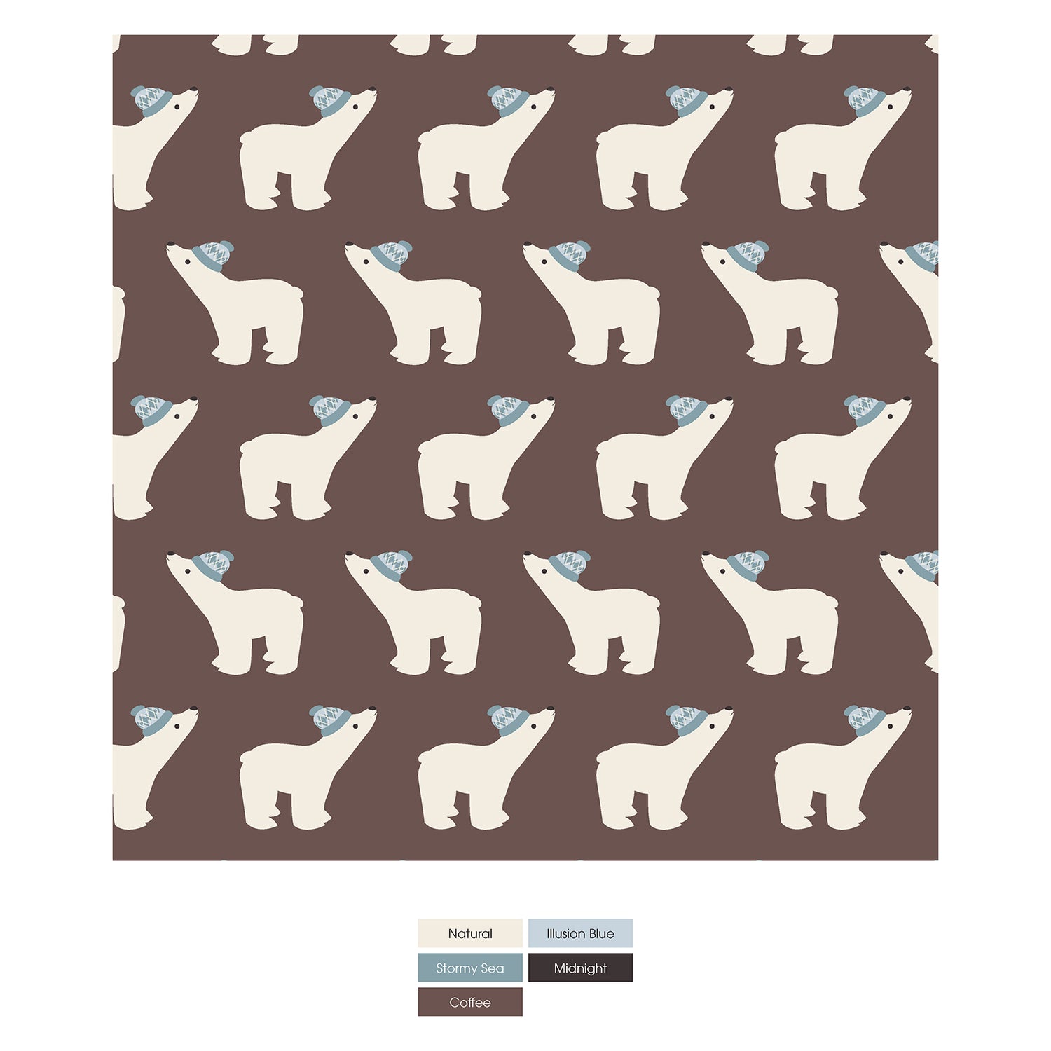 Print Fleece Zip-Front Hoodie with Sherpa-lined Hood in Coffee Polar Bears
