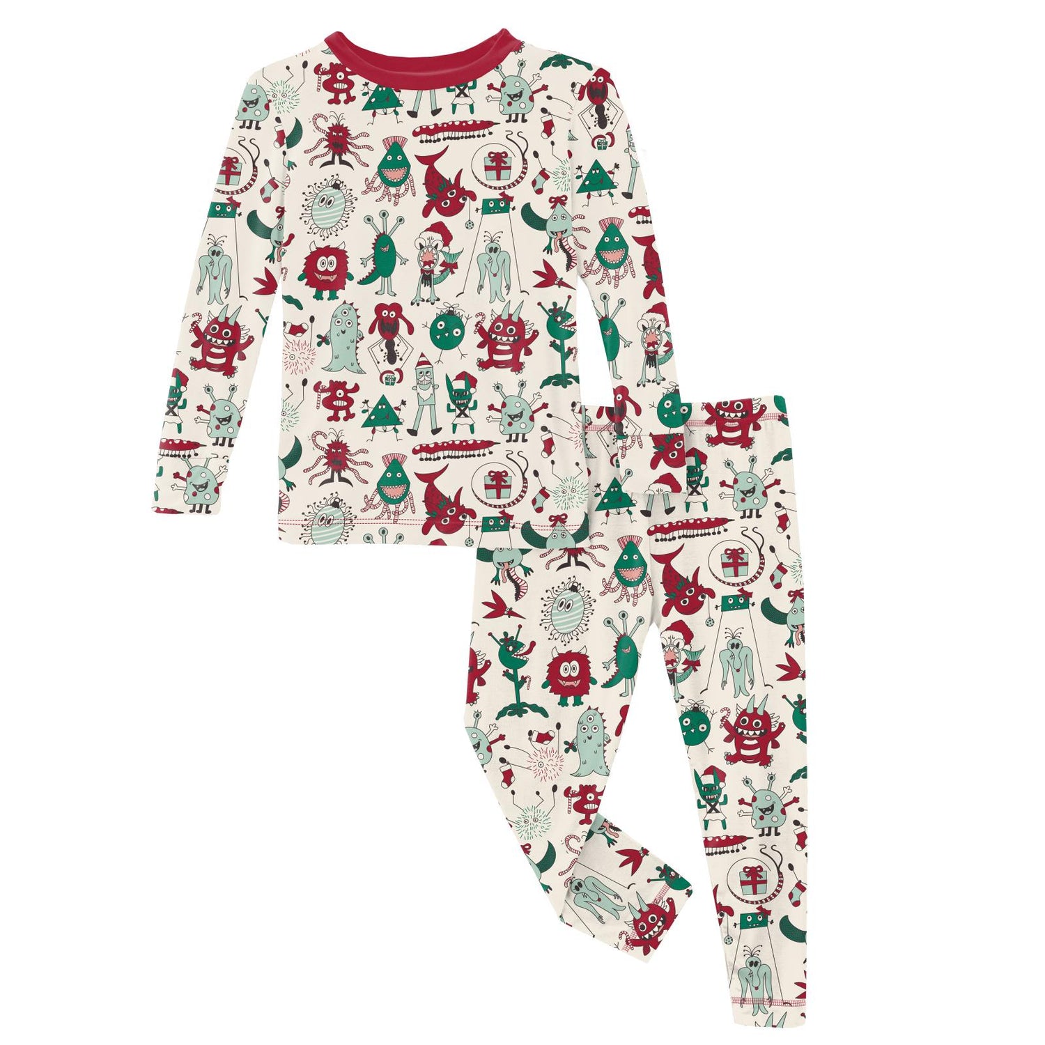 Print Long Sleeve Pajama Set in Merry Monsters