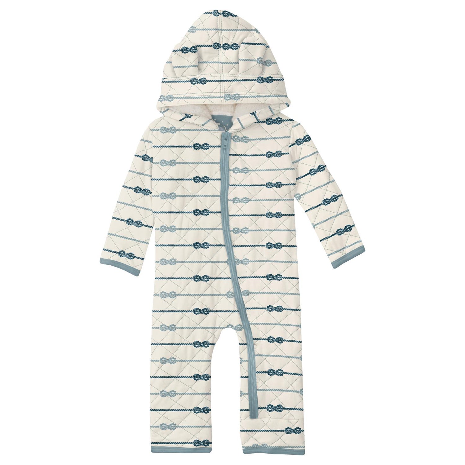 Print Quilted Hoodie Coverall with Sherpa-Lined Hood and Zipper in Natural Boat Rope/Stormy Sea Splashing Whales