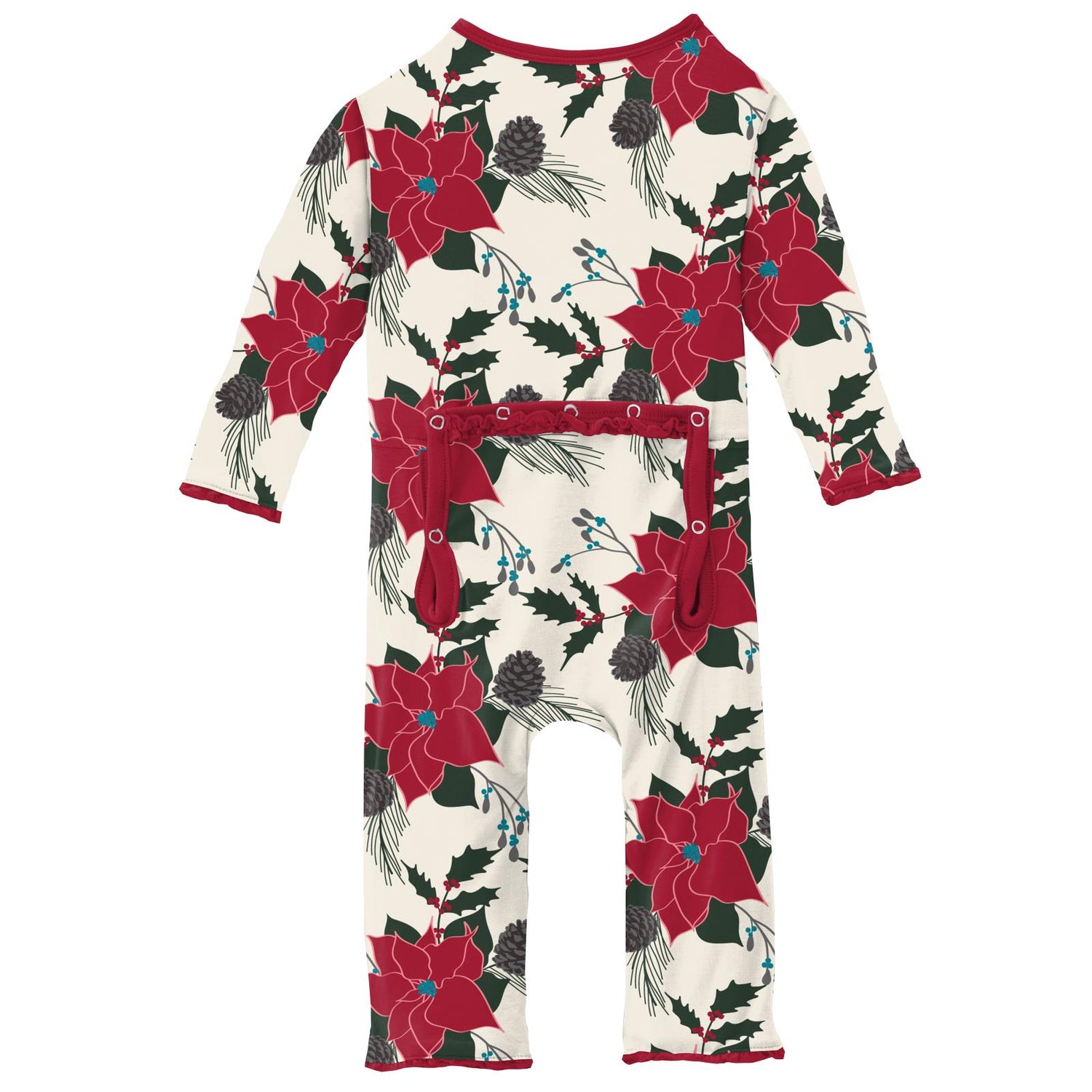 Print Muffin Ruffle Coverall with Zipper in Christmas Floral