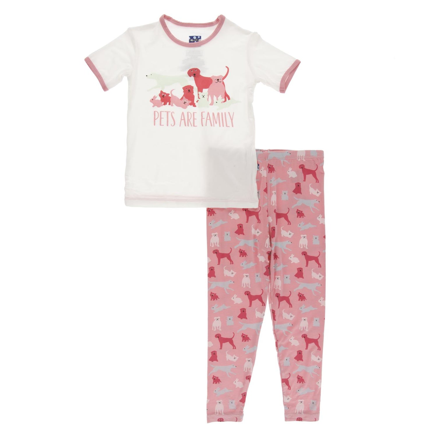 Piece Print Short Sleeve Pajama Set in Strawberry Domestic Animals