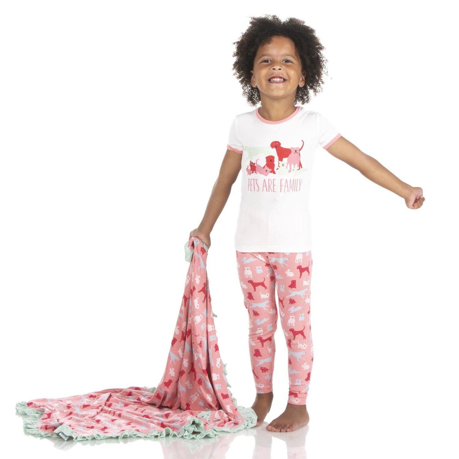 Piece Print Short Sleeve Pajama Set in Strawberry Domestic Animals