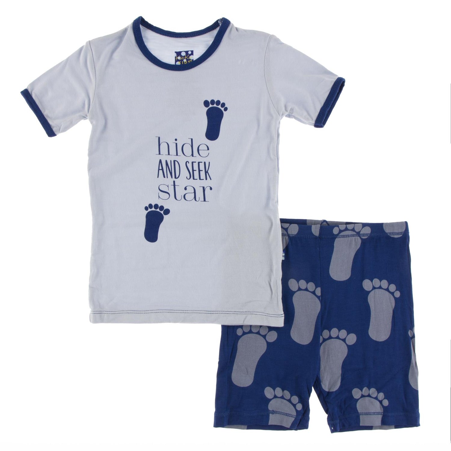 Piece Print Short Sleeve Pajama Set with Shorts in Flag Blue Bigfoot